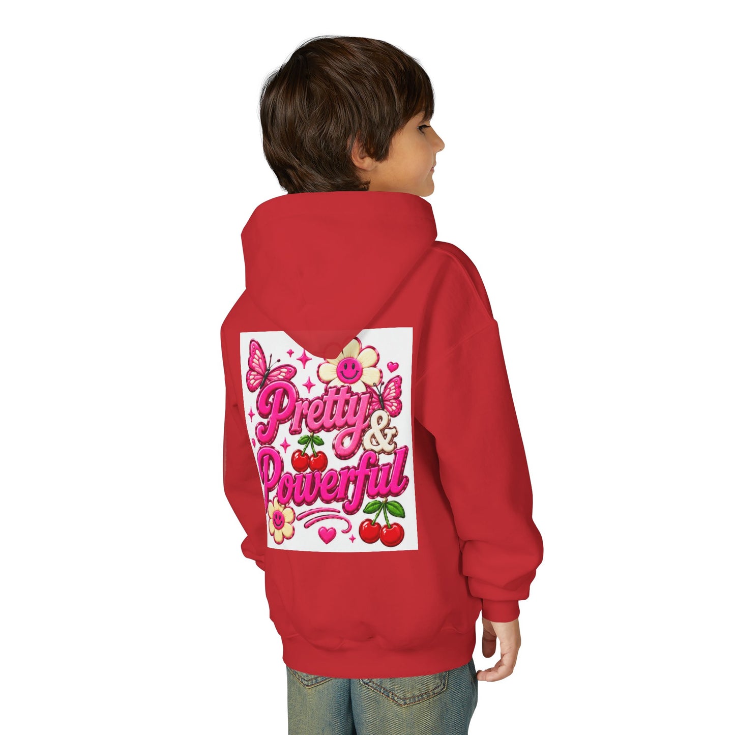 Pretty & Powerful Youth Hoodie | Pink Flower Butterfly Design