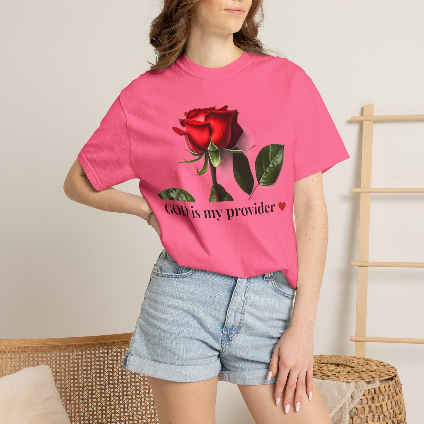 Red Rose "GOD is my provider" T-Shirt | Faith Floral Tee