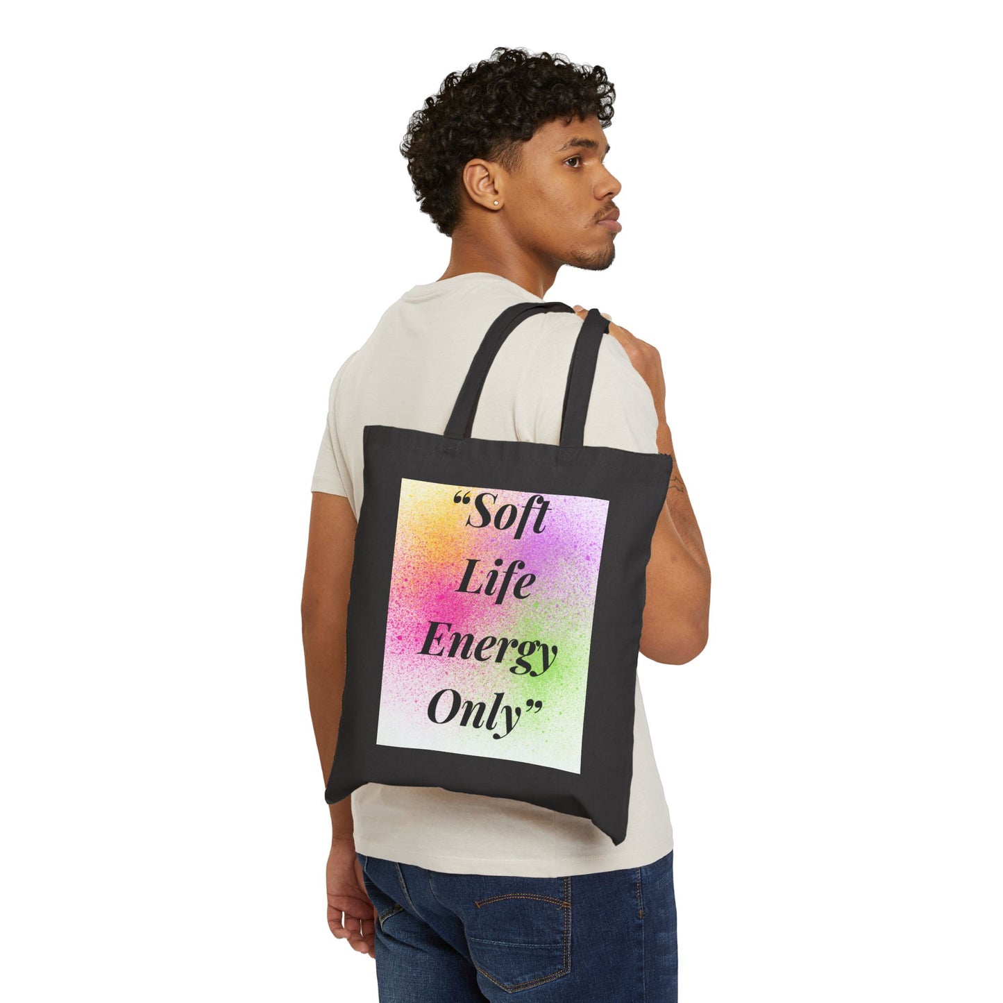 Tote Bag — “Soft Life Energy Only” Pastel Tie-Dye Canvas Tote