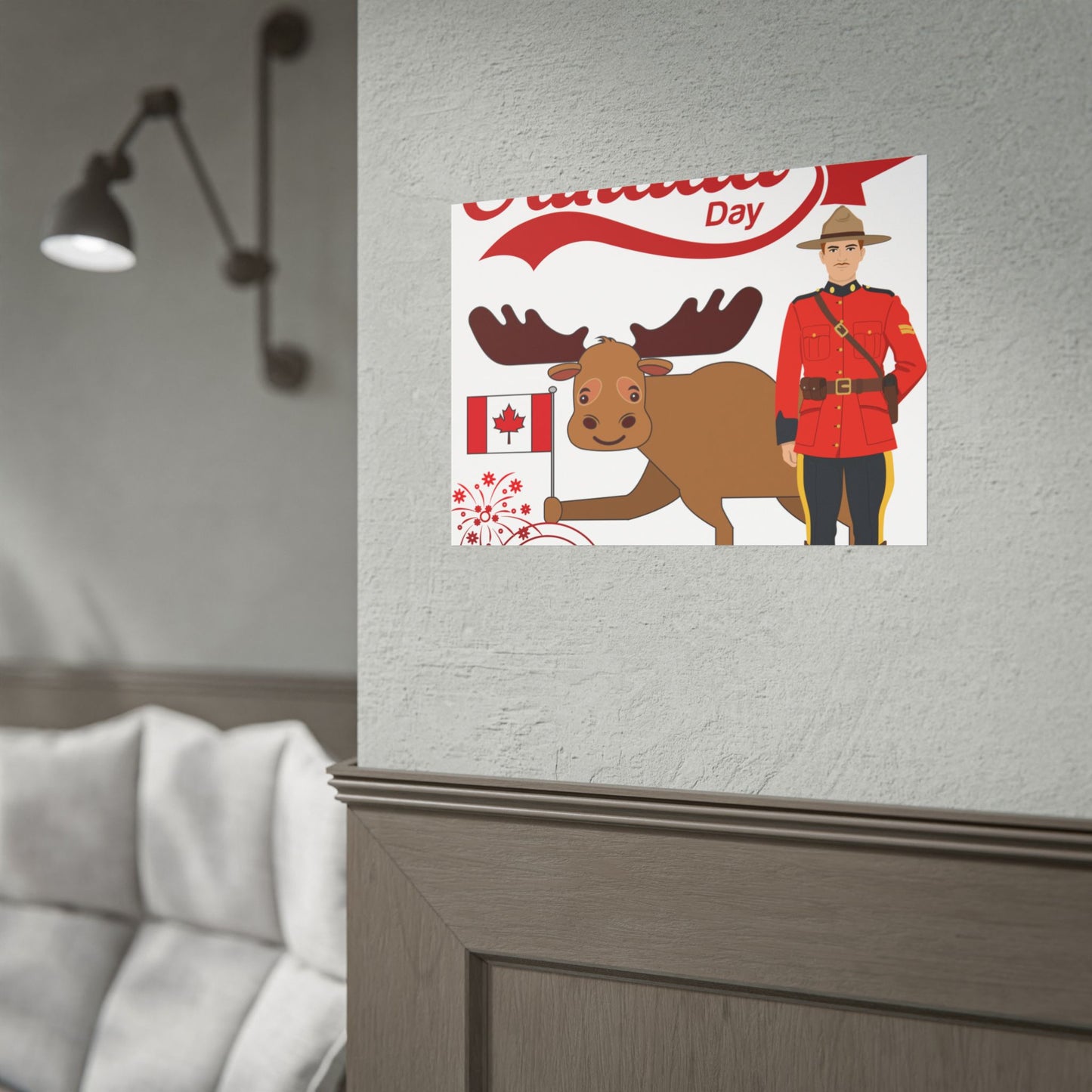 Canada Day Poster - Happy Canada Day Moose & Mountie Rolled Poster
