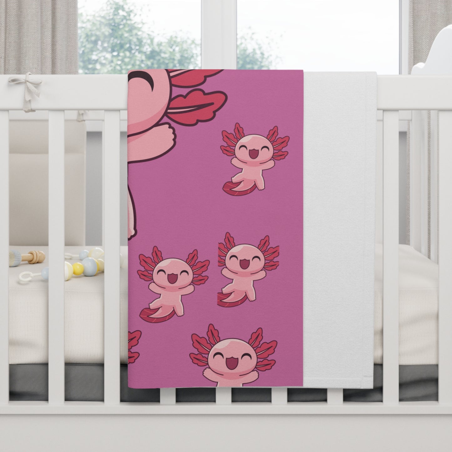Pink Axolotl Pattern Baby Blanket | Cute Amphibian Nursery Throw