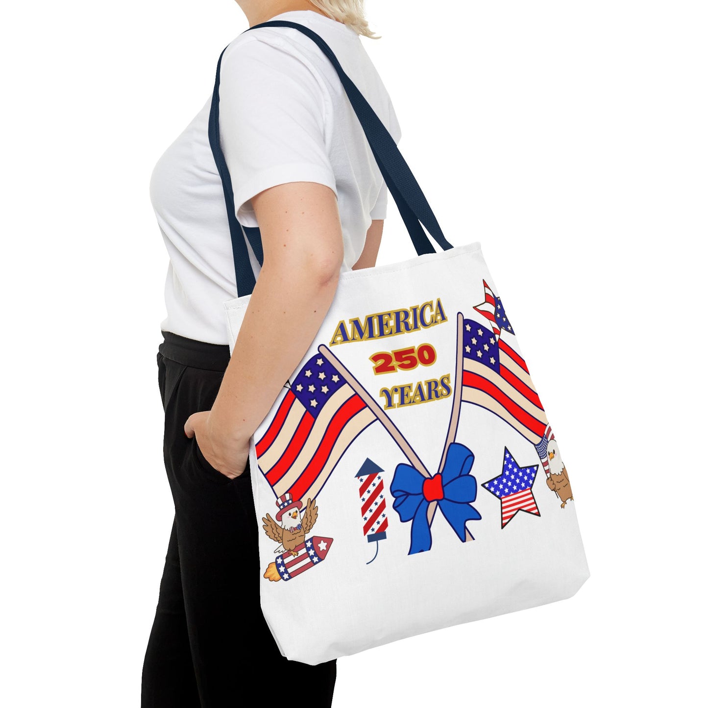 America 250 Years Flag Crossed Flags Patriotic Tote Bag | Independence Day