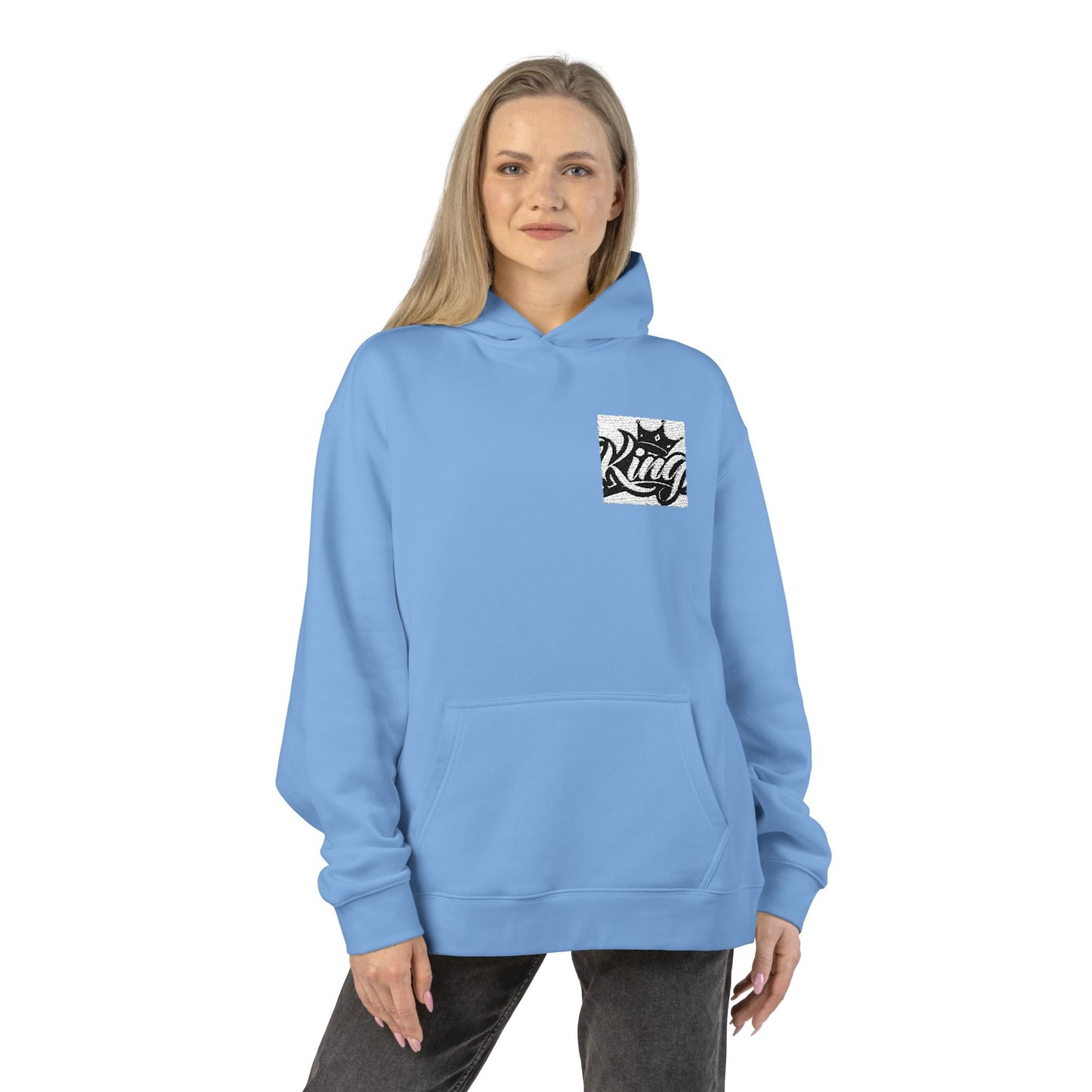 Relaxed Hoodie — Minimal Black Crown Chest Logo Hooded Sweatshirt
