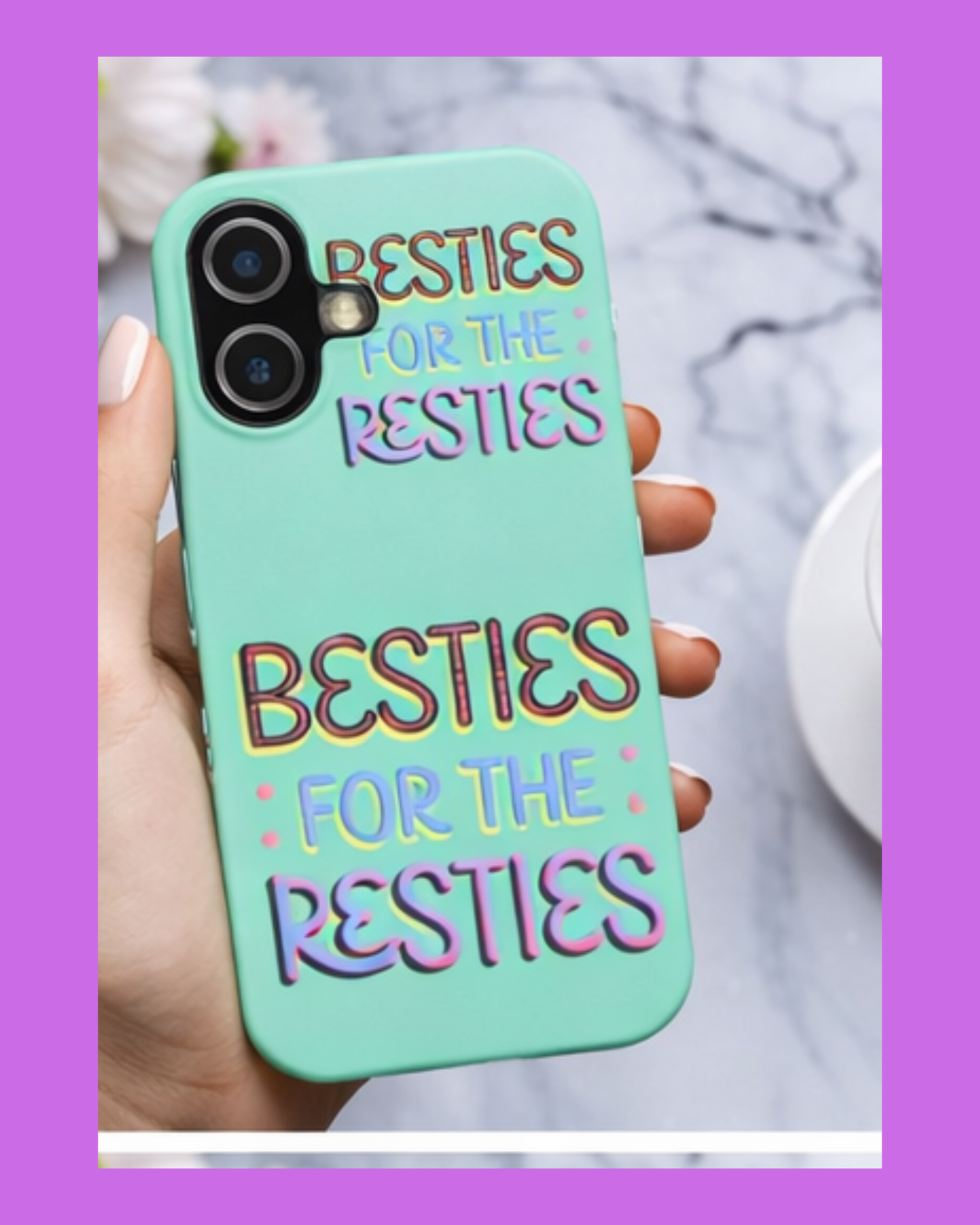 Besties for the Resties Phone Case iPhone 17 16 15 14 Cute Girly Aesthetic Case Gift for Best Friend Pink Black Yellow Trendy Protective Cover