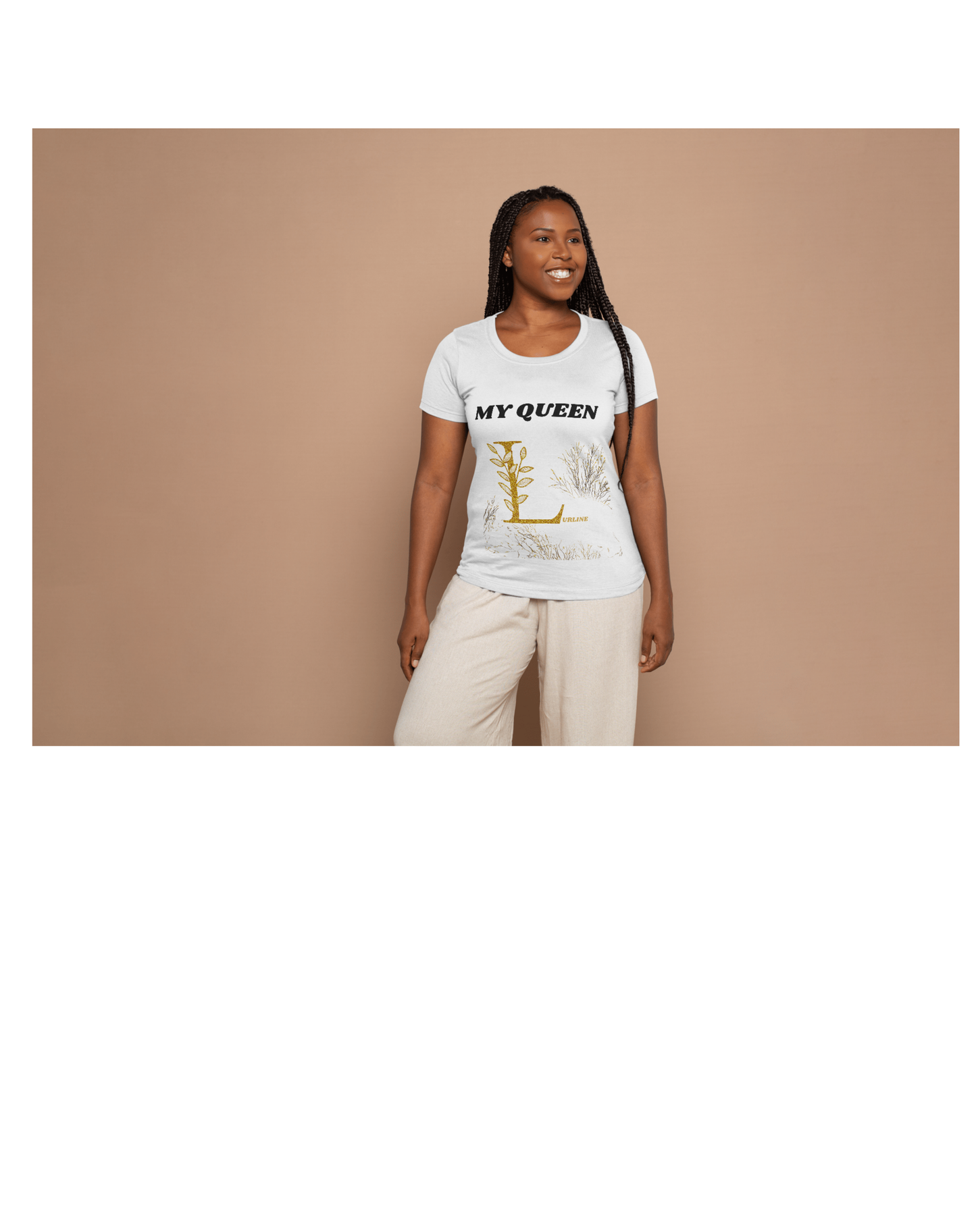 GOLD FLORAL Initial "My Queen" T-Shirt — Custom Large First Initial & Name