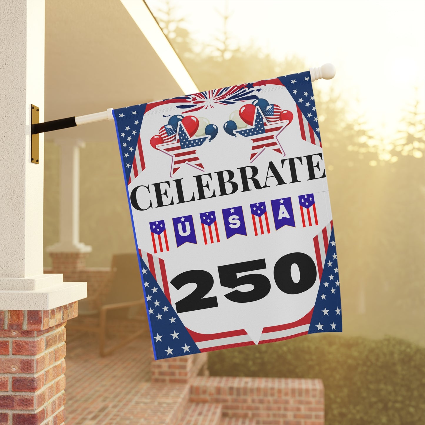 Celebrate USA 250 Garden Banner | Patriotic Flag Fireworks