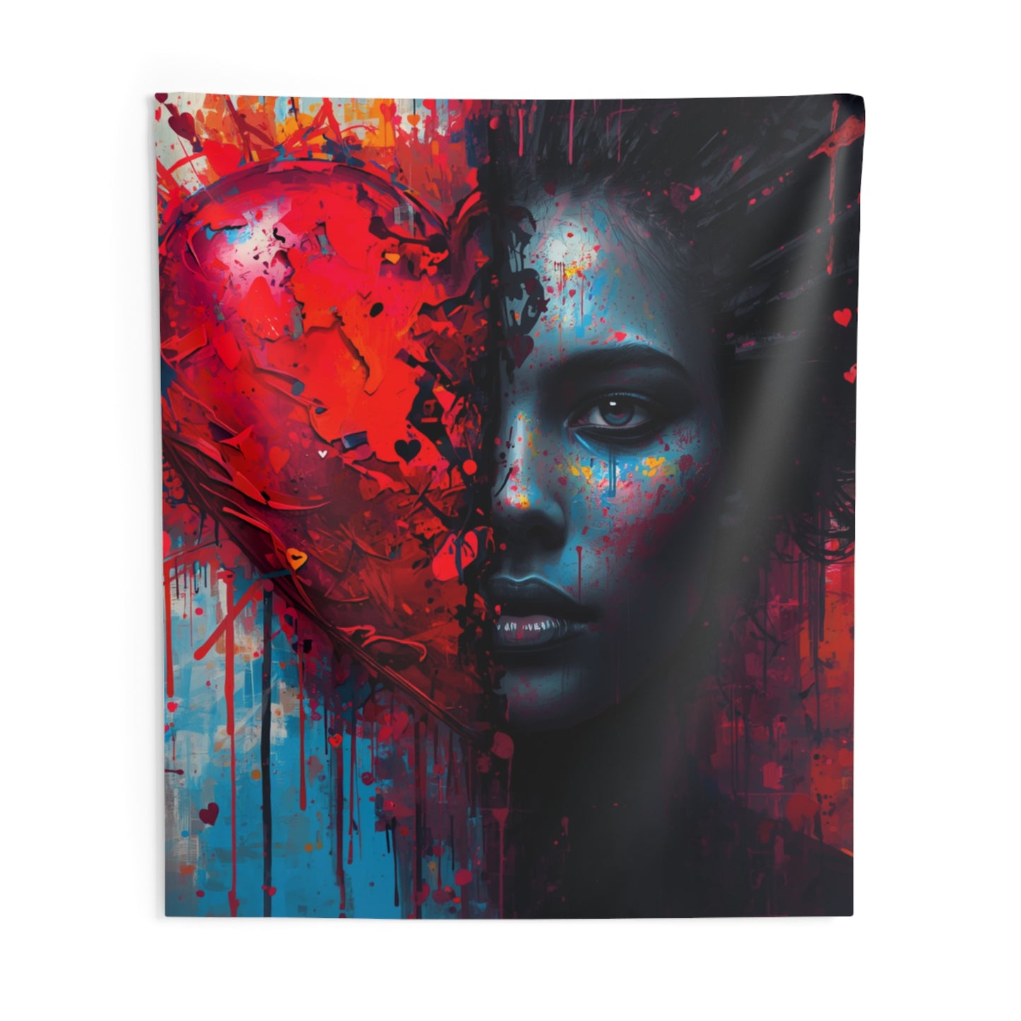 Heart & Shadow Portrait Wall Tapestry — Dramatic Abstract Face Art