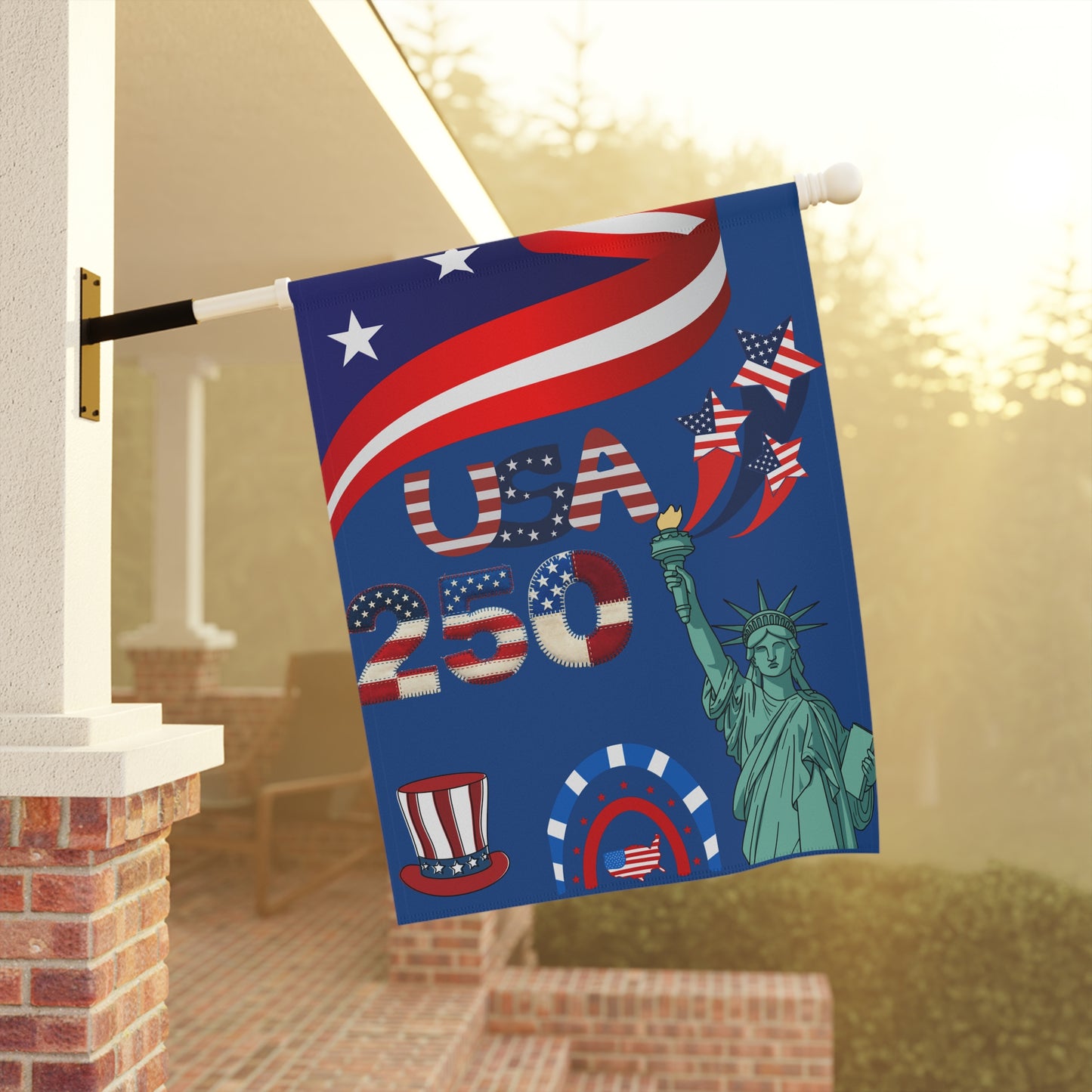 USA 250 Patriotic Garden Banner | Statue of Liberty, Flag Elements