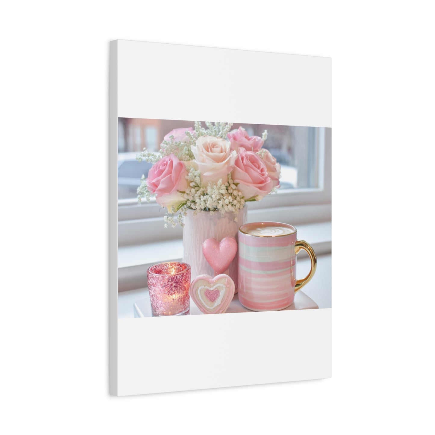 Pink Rose Bouquet with Mug Canvas