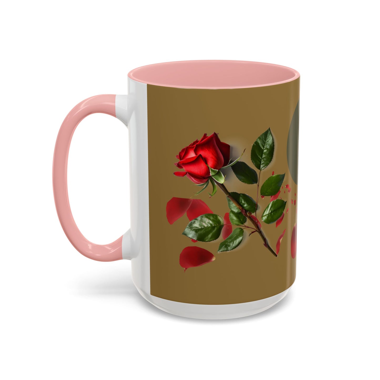 Red Rose Petals Coffee Mug  Accent Black Handle Interior,