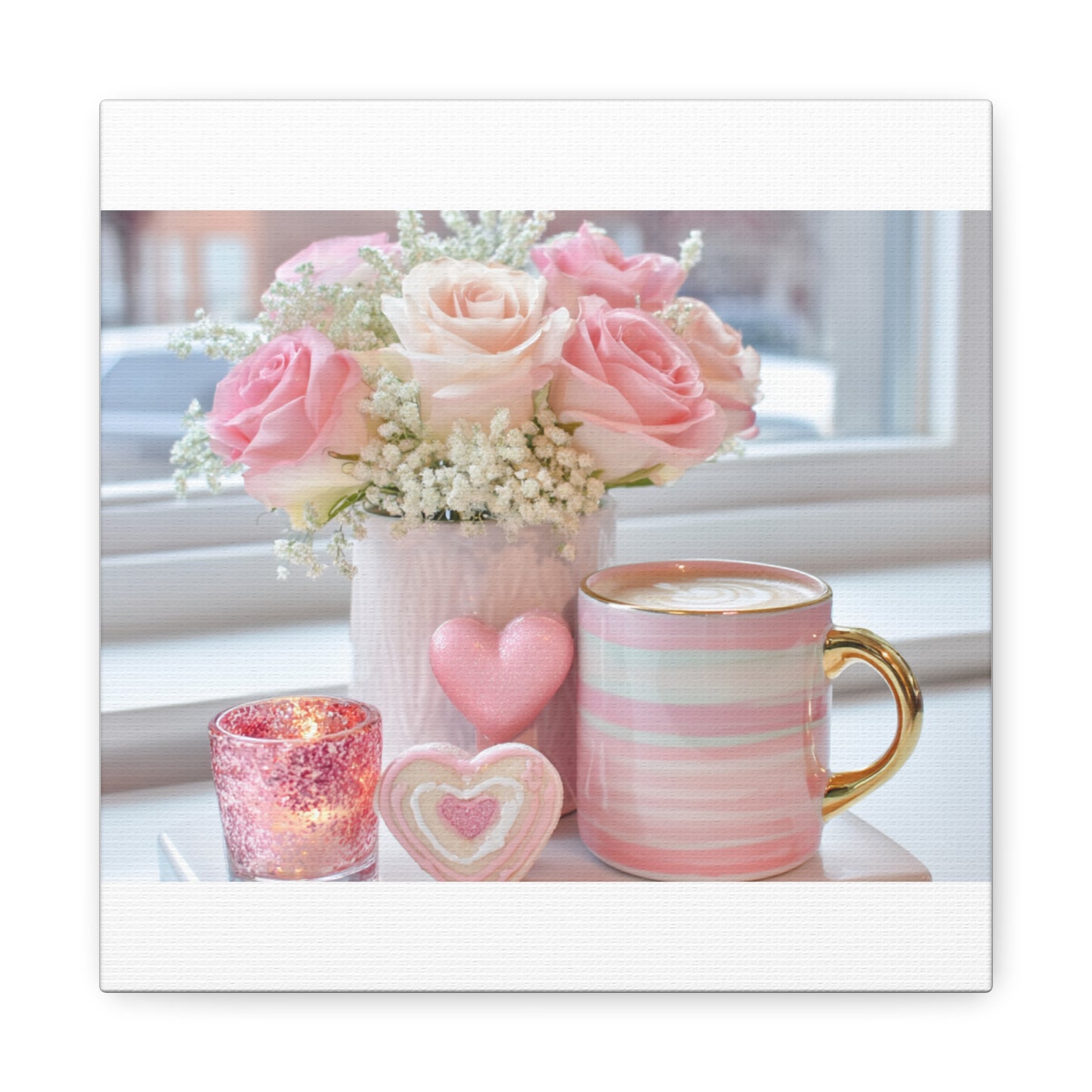 Pink Rose Bouquet with Mug Canvas