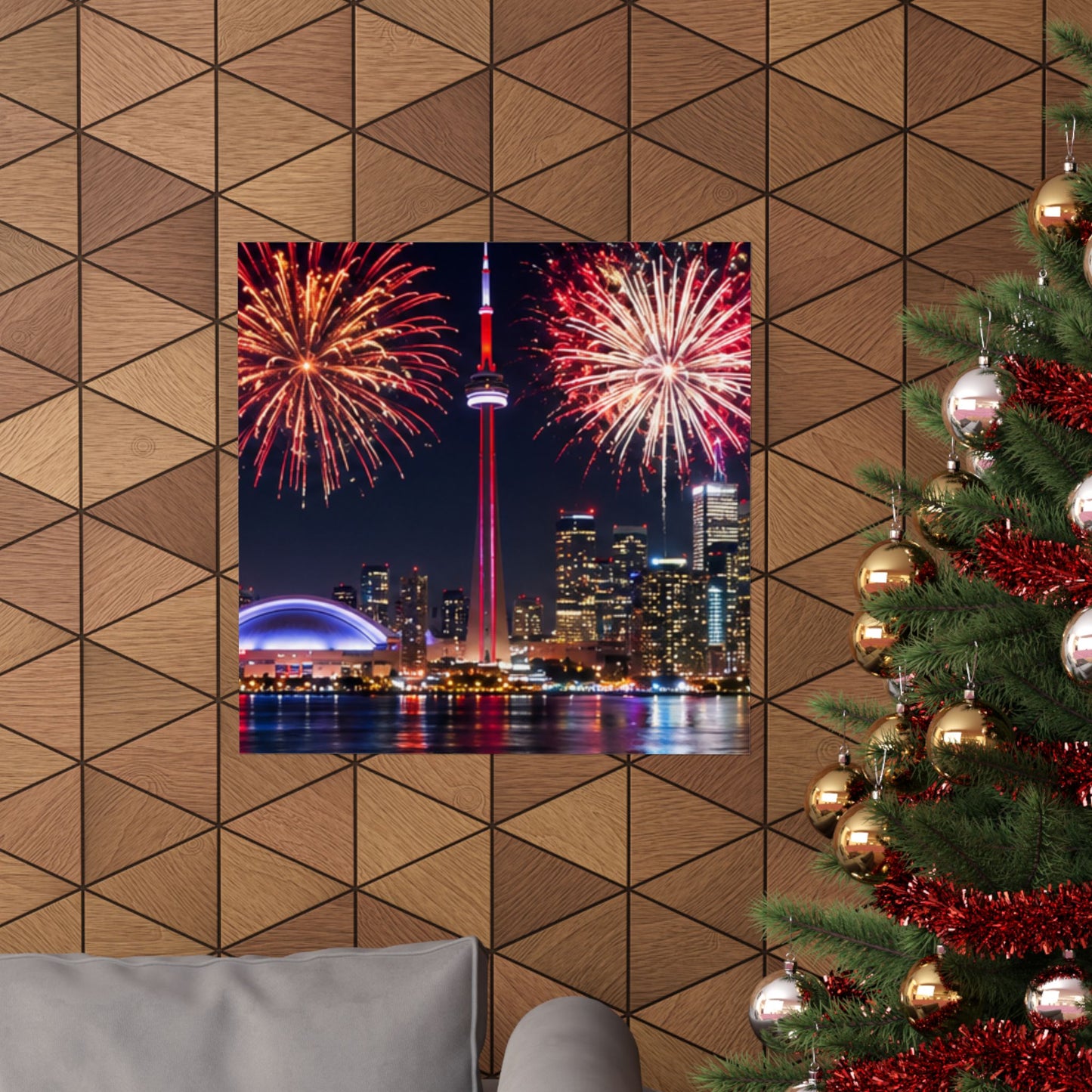CN Tower Fireworks Matte Vertical Poster — Toronto Skyline Night Celebration Wall Art