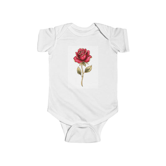 Infant Bodysuit - Vintage Single Red Rose Floral Baby Onesie