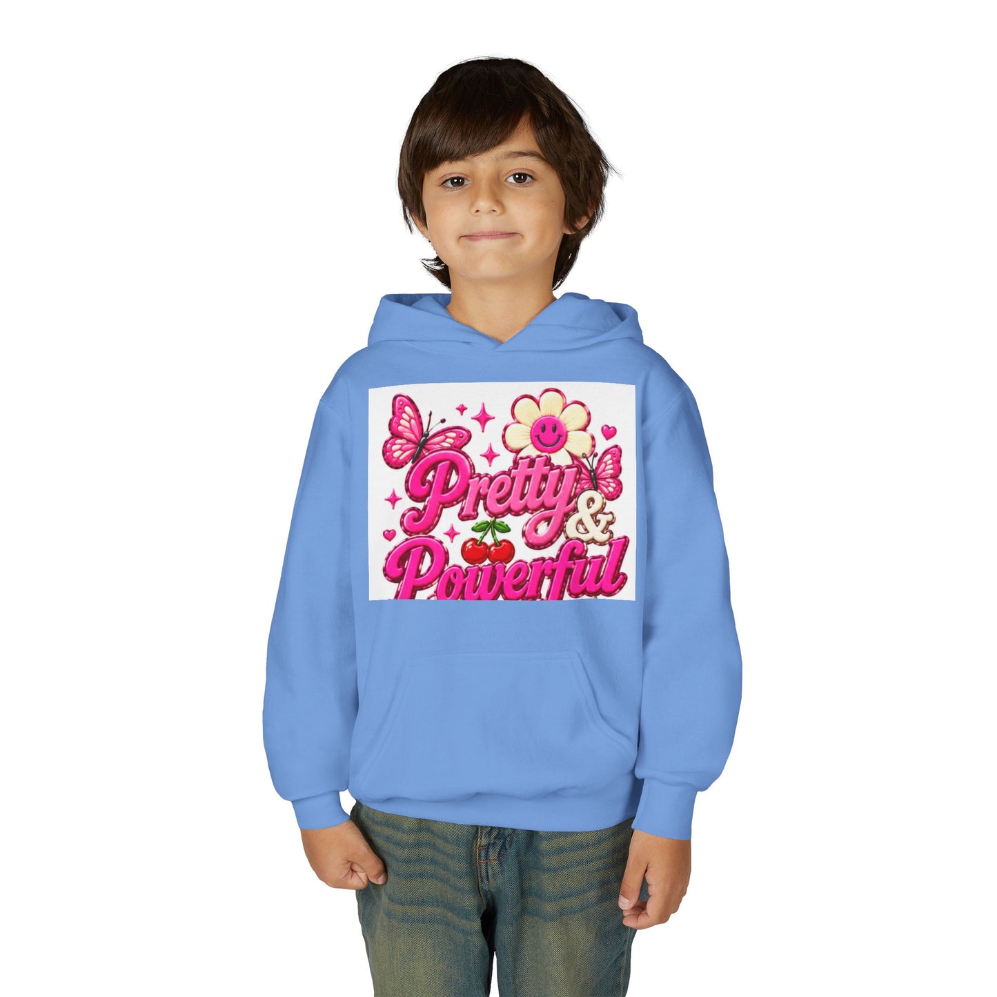 Pretty & Powerful Youth Hoodie | Pink Flower Butterfly Design