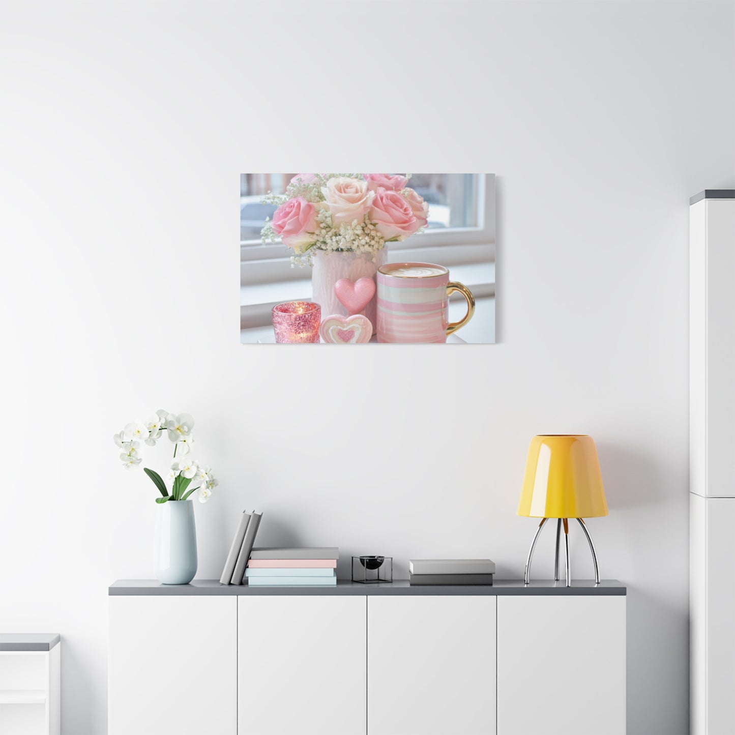 Pink Rose Bouquet with Mug Canvas