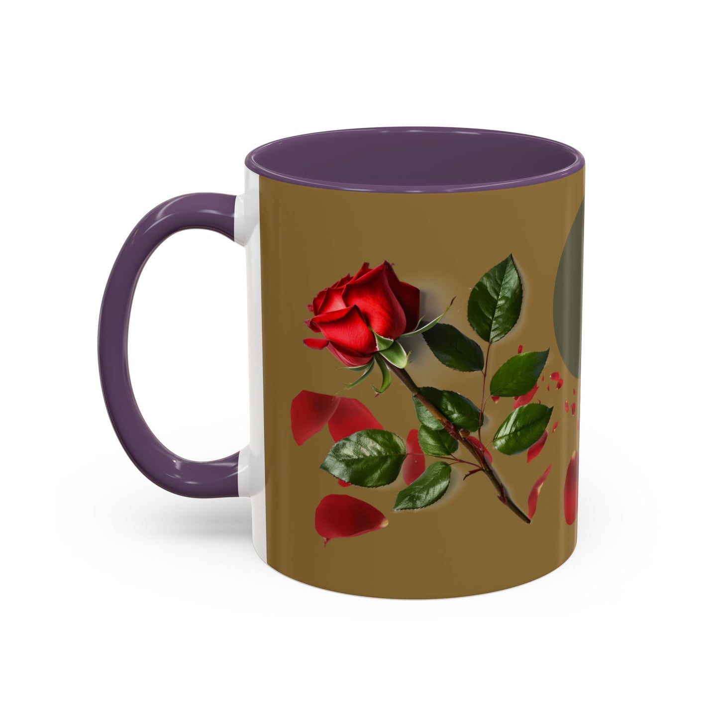 Red Rose Petals Coffee Mug  Accent Black Handle Interior,