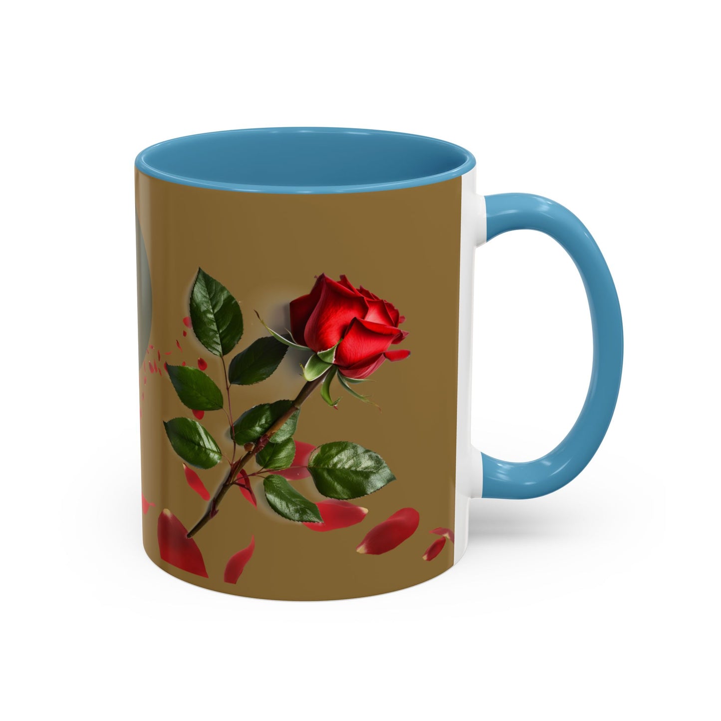 Red Rose Petals Coffee Mug  Accent Black Handle Interior,