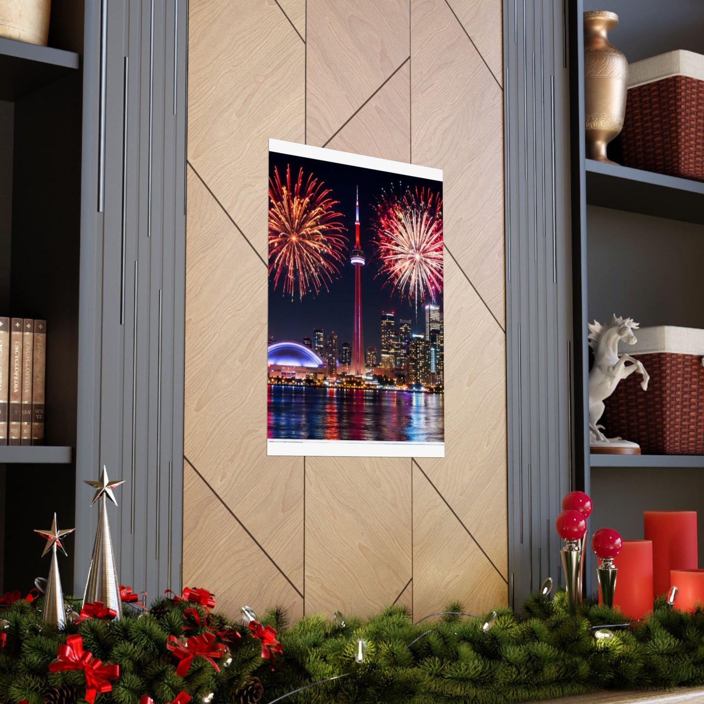 CN Tower Fireworks Matte Vertical Poster — Toronto Skyline Night Celebration Wall Art