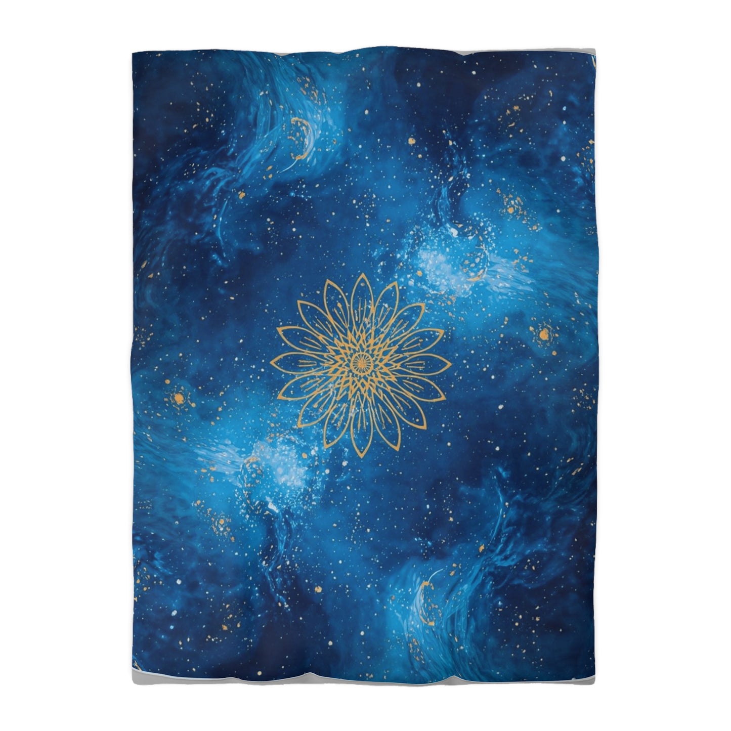 Galaxy Mandala Duvet Cover — Blue Cosmic Bedding with Gold Floral Mandala