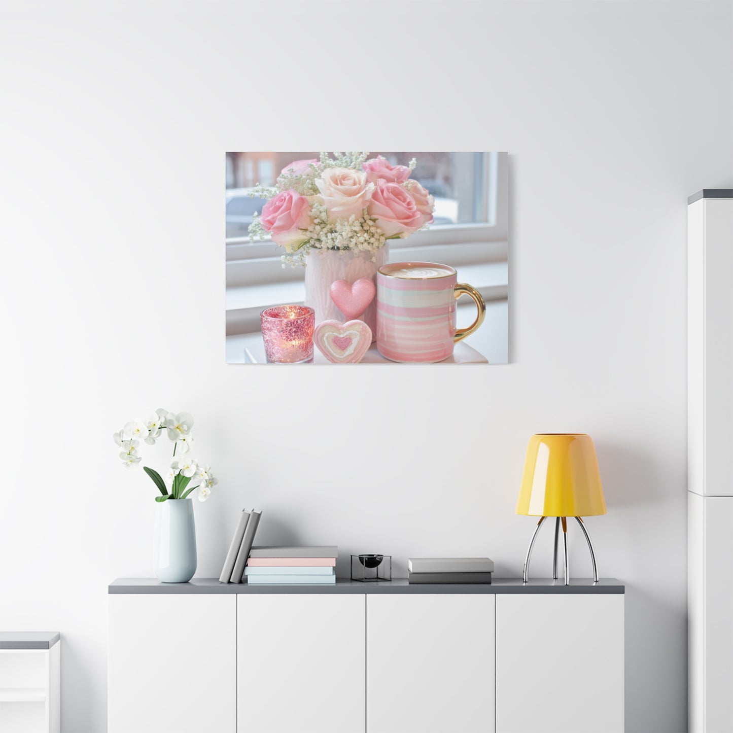 Pink Rose Bouquet with Mug Canvas