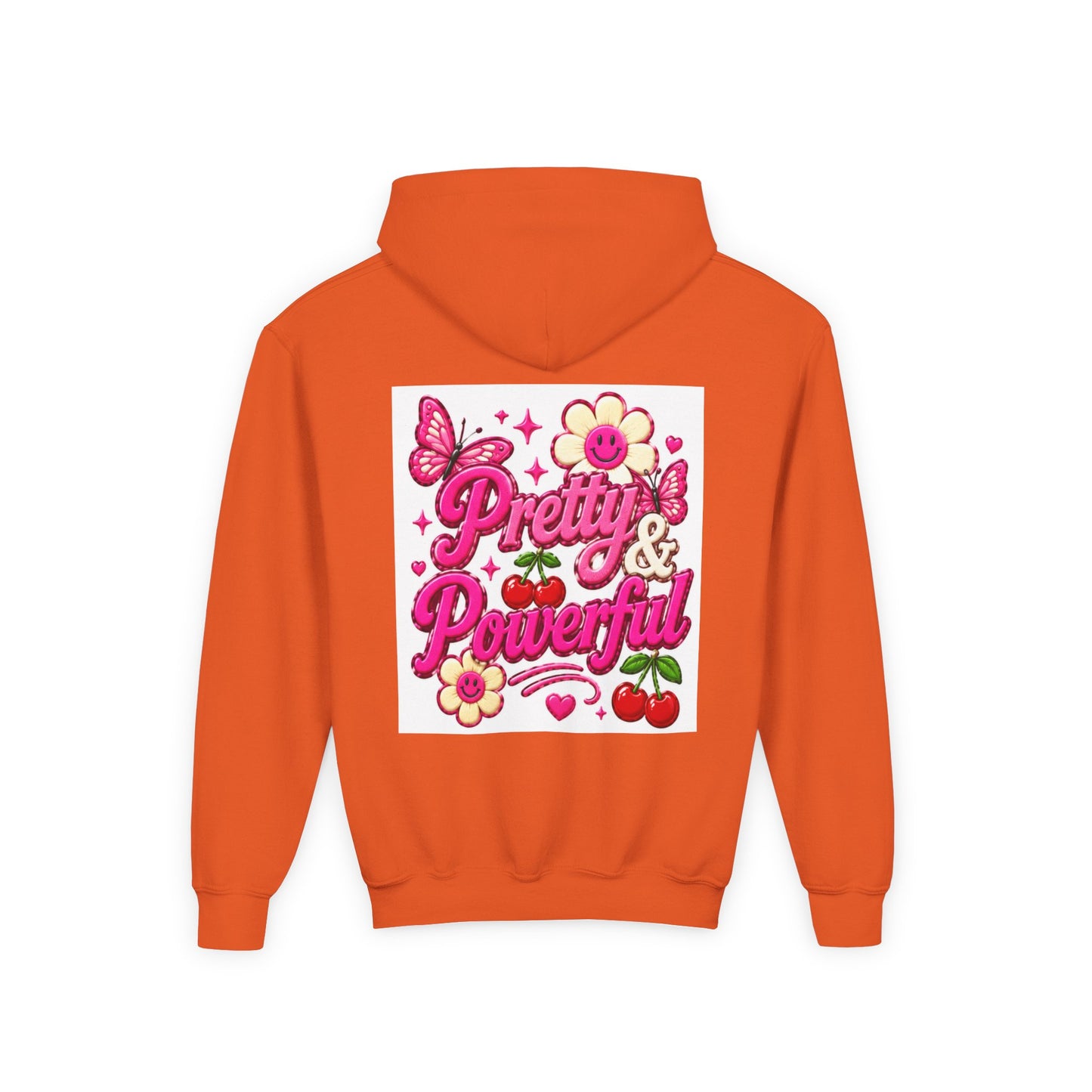 Pretty & Powerful Youth Hoodie | Pink Flower Butterfly Design