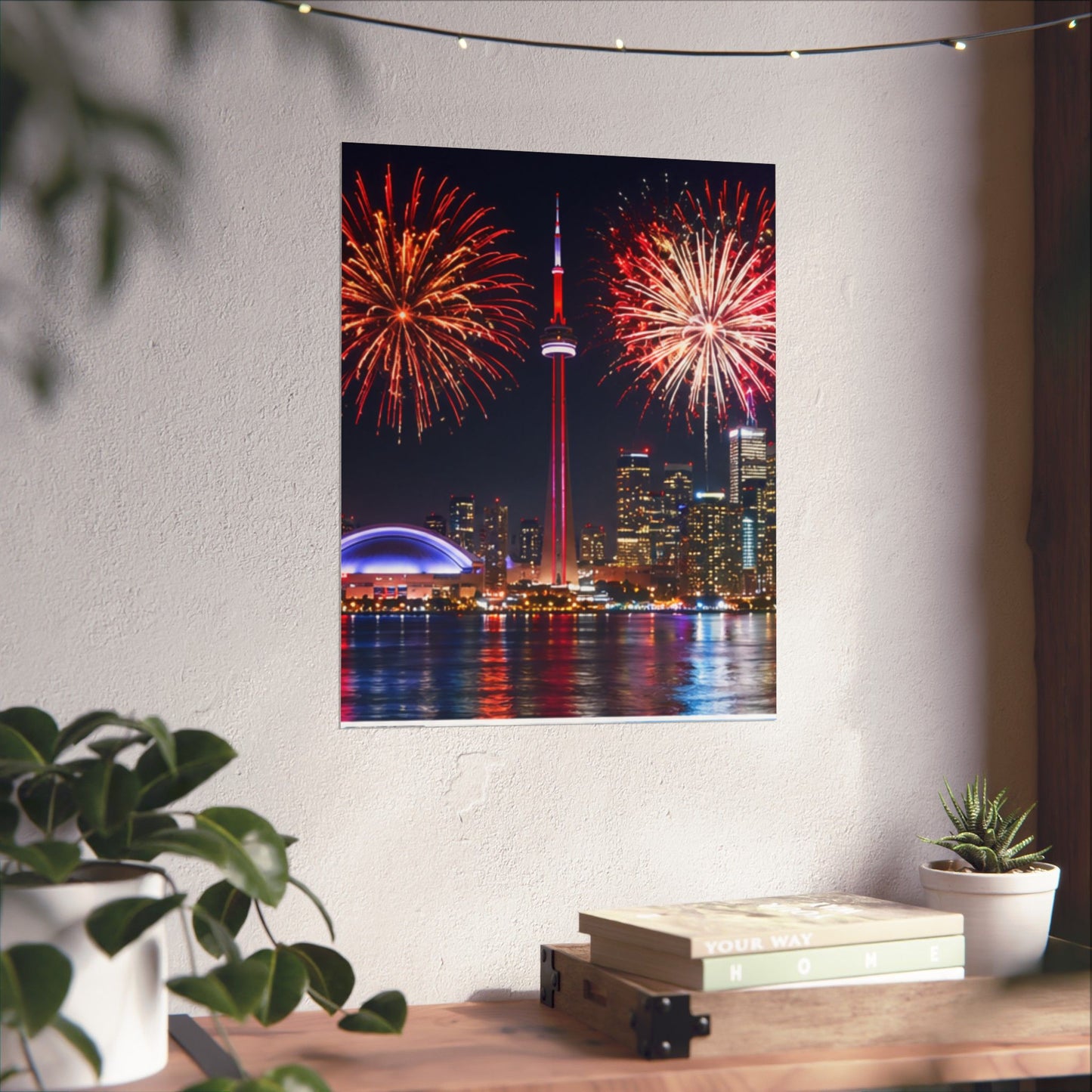 CN Tower Fireworks Matte Vertical Poster — Toronto Skyline Night Celebration Wall Art