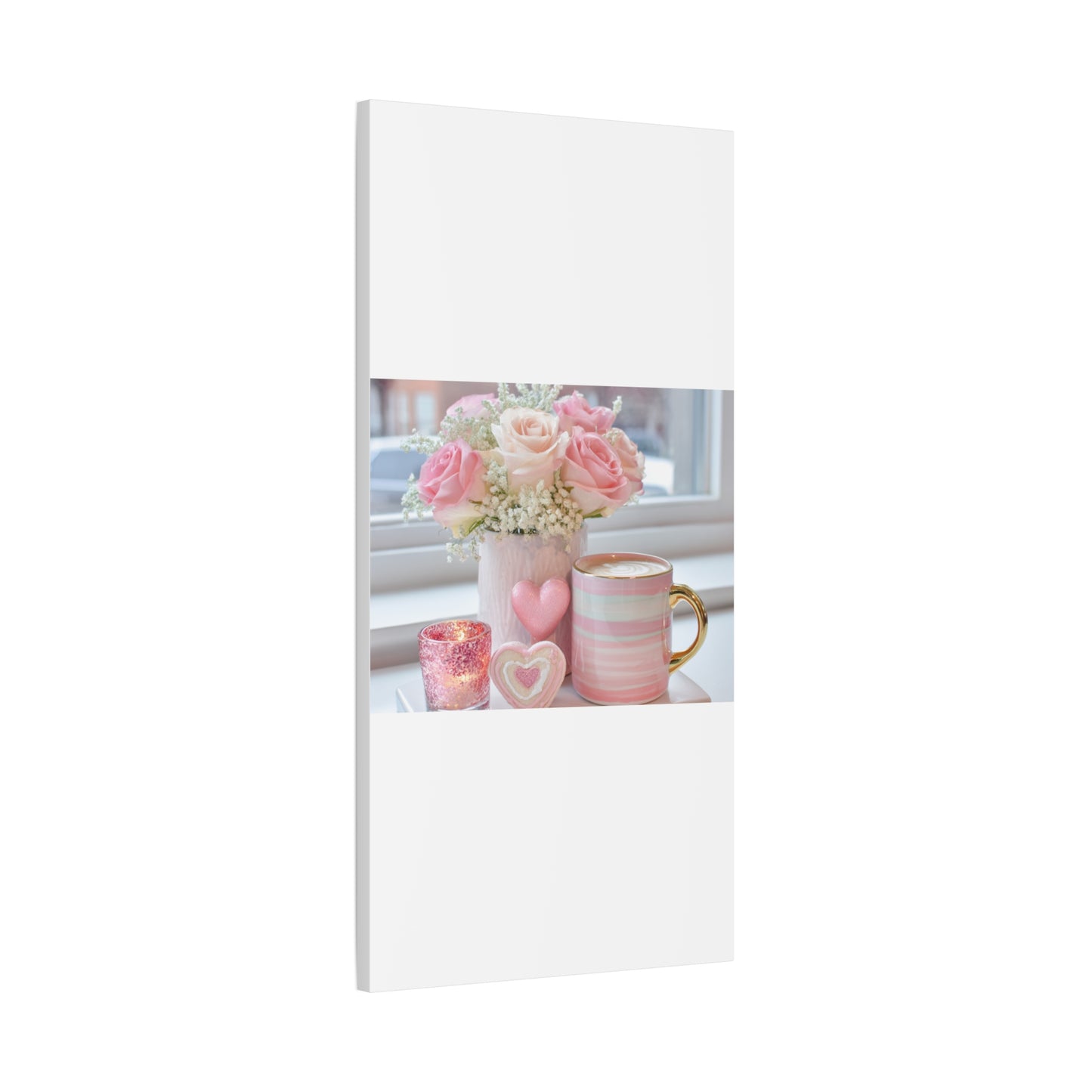 Pink Rose Bouquet with Mug Canvas