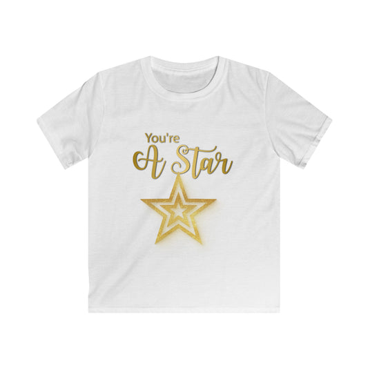 Kids Tee — "You're A Star" Gold Glitter Star Graphic