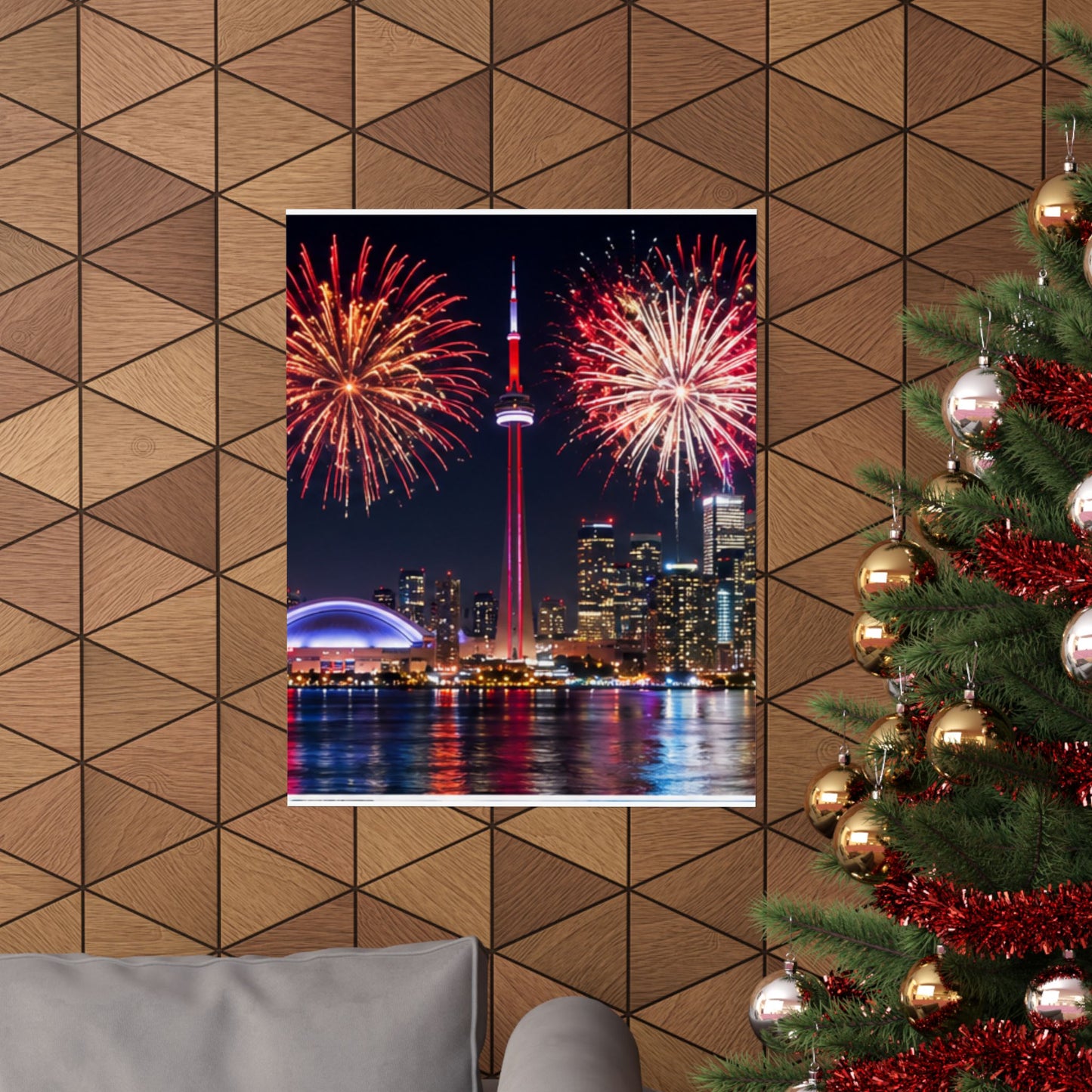 CN Tower Fireworks Matte Vertical Poster — Toronto Skyline Night Celebration Wall Art