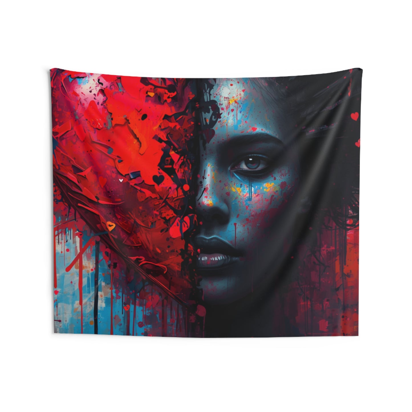 Heart & Shadow Portrait Wall Tapestry — Dramatic Abstract Face Art