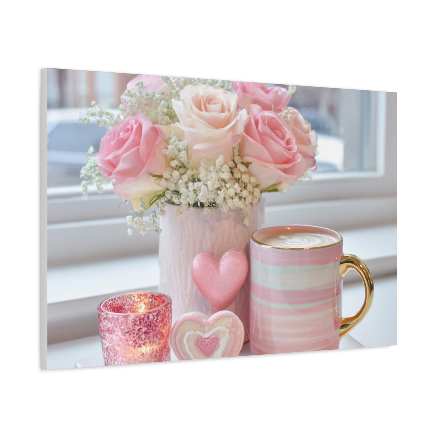 Pink Rose Bouquet with Mug Canvas