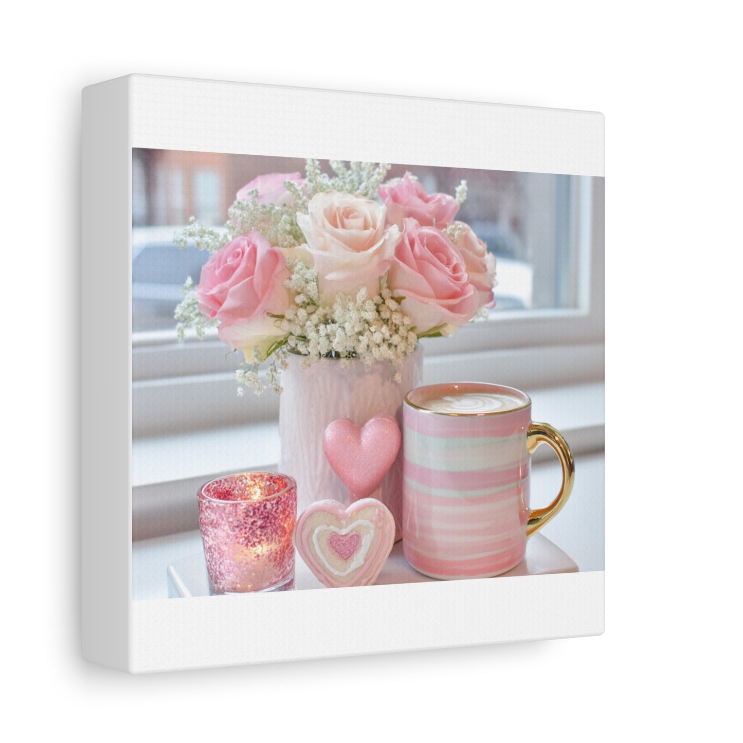 Pink Rose Bouquet with Mug Canvas