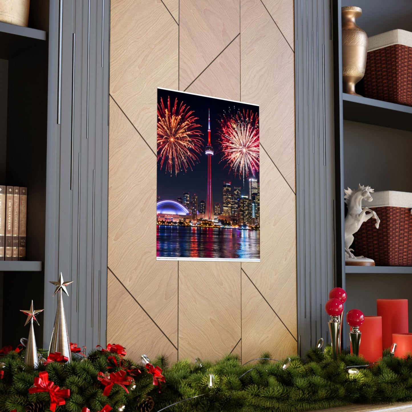 CN Tower Fireworks Matte Vertical Poster — Toronto Skyline Night Celebration Wall Art