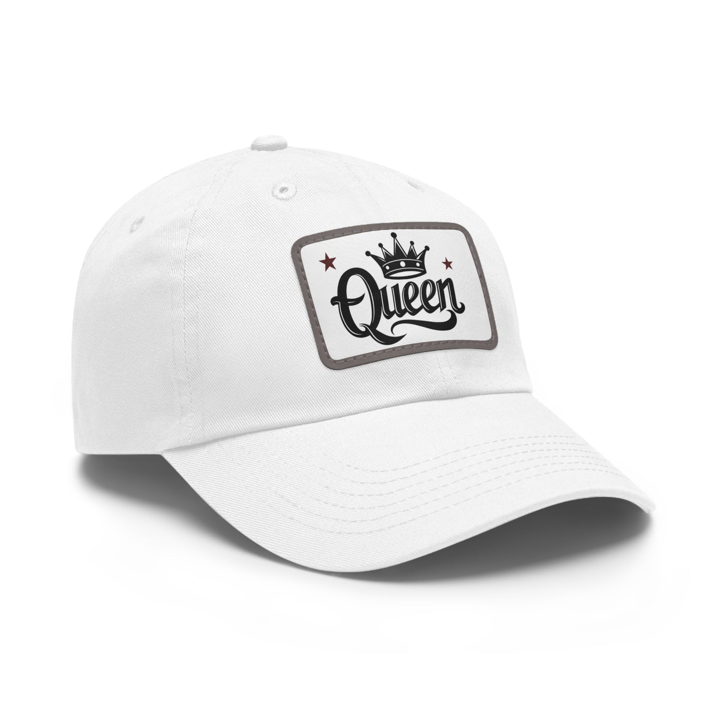 Queen Ladies Teen Dad Hat with Leather Patch — Black & White