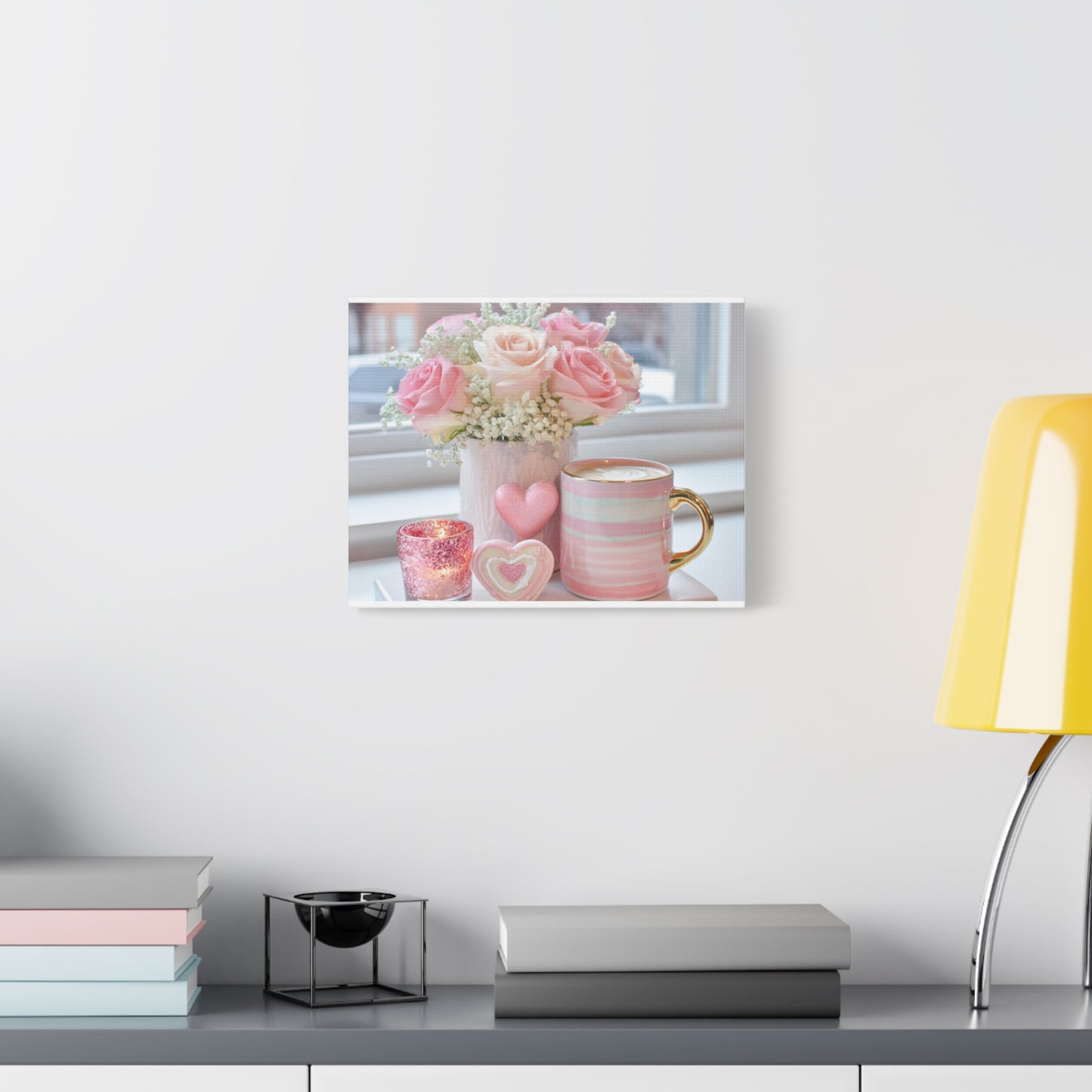 Pink Rose Bouquet with Mug Canvas