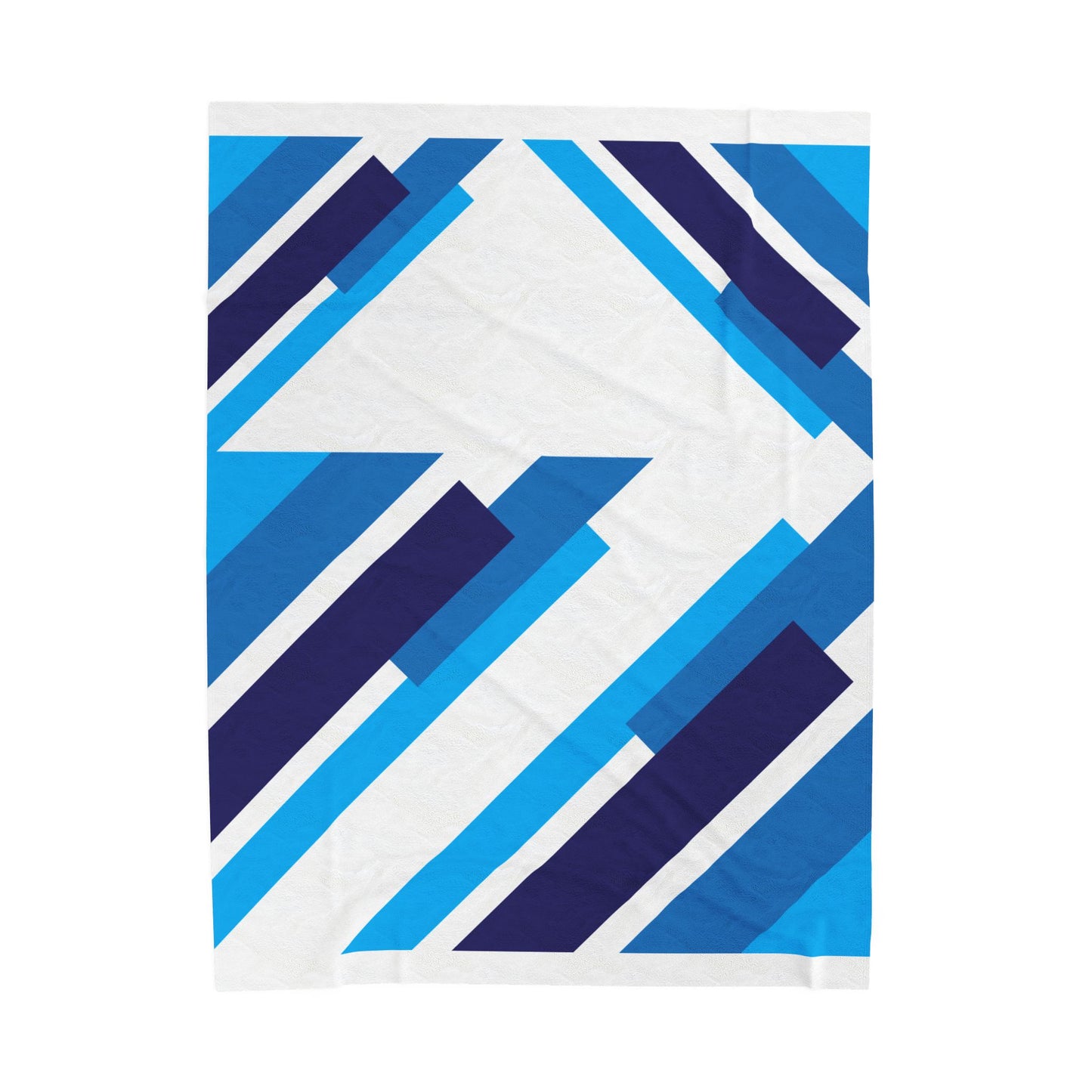 Blue Geometric Stripes Velveteen Plush Blanket | Modern Diagonal Pattern