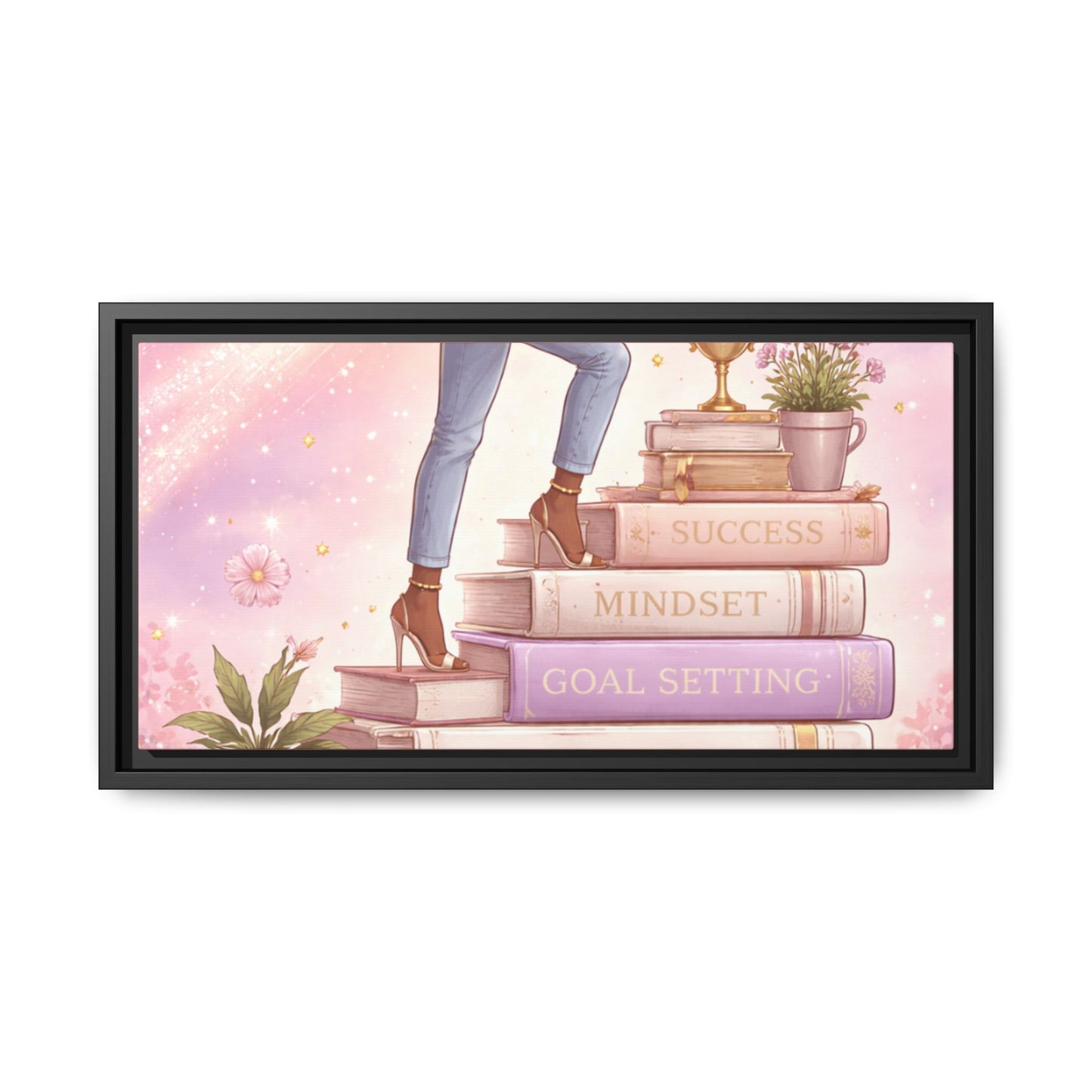 Dream Big Wall Art — Motivational Stacked Books Framed Canvas