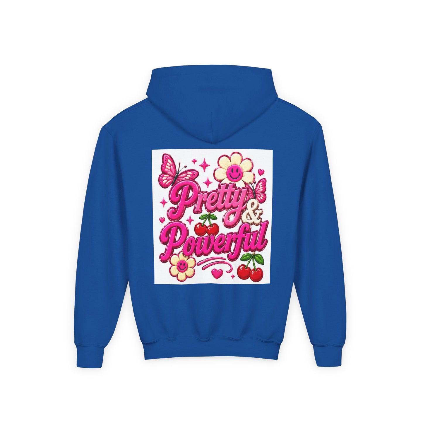 Pretty & Powerful Youth Hoodie | Pink Flower Butterfly Design