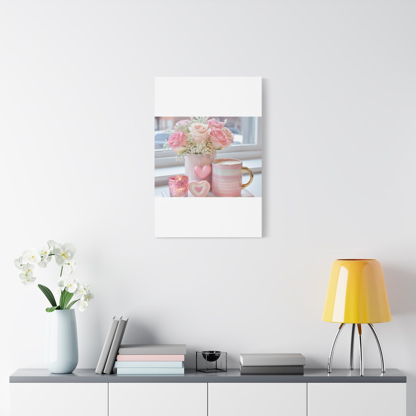 Pink Rose Bouquet with Mug Canvas