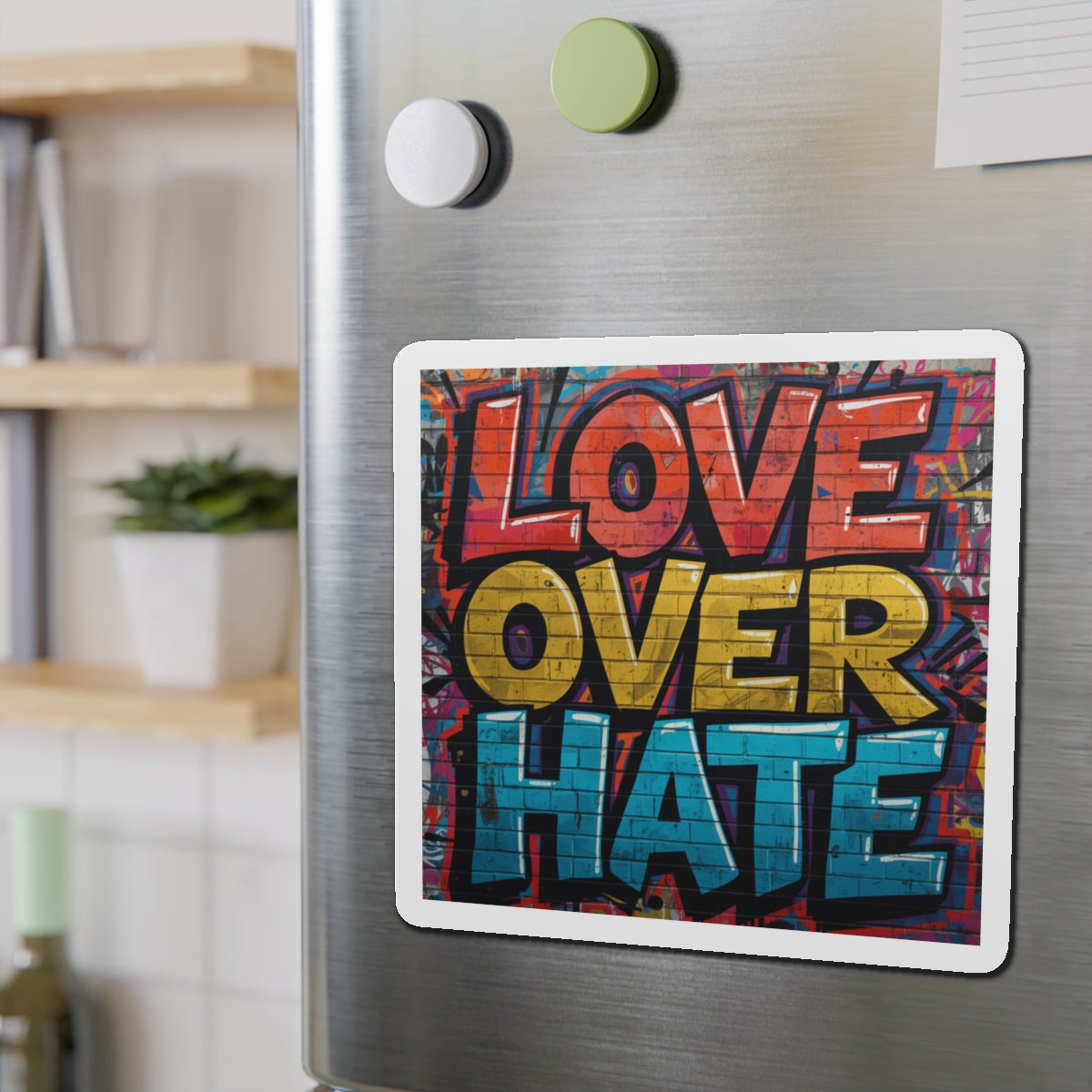 Love Over Hate Die-Cut Magnet — Inspirational Heart Sticker Magnet