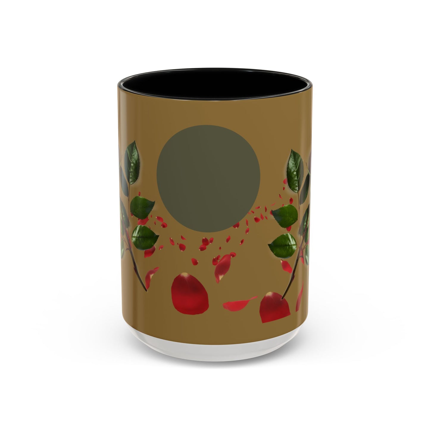 Red Rose Petals Coffee Mug  Accent Black Handle Interior,