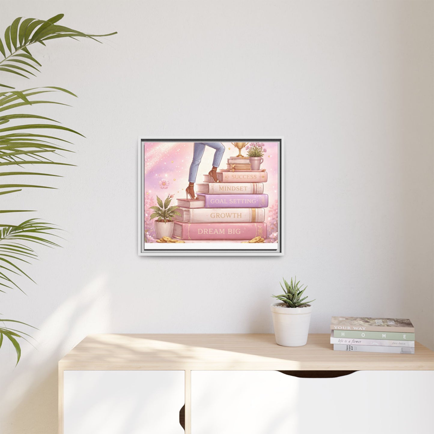 Dream Big Wall Art — Motivational Stacked Books Framed Canvas