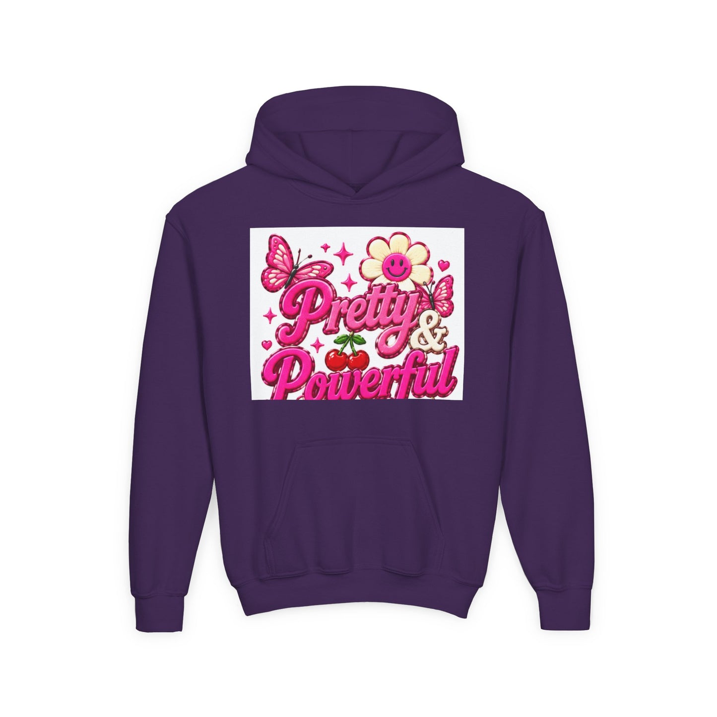 Pretty & Powerful Youth Hoodie | Pink Flower Butterfly Design