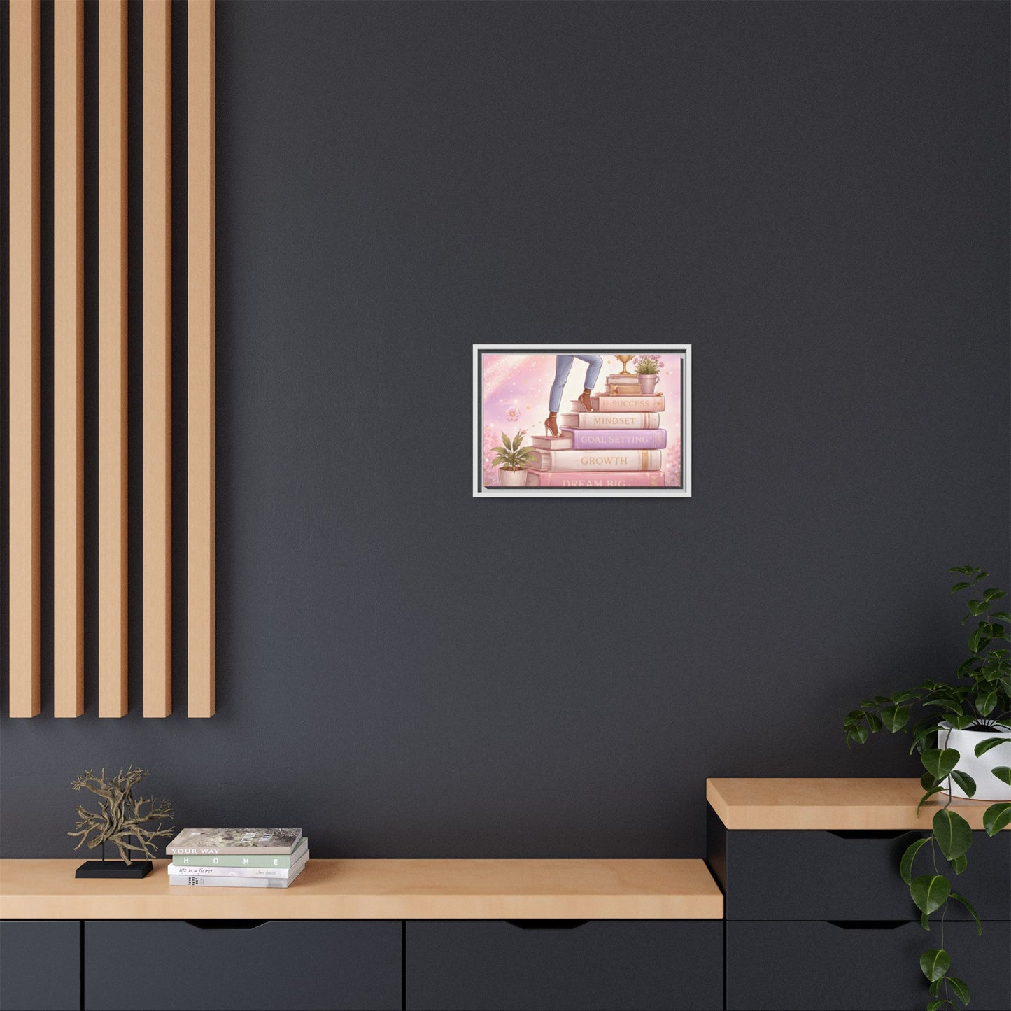 Dream Big Wall Art — Motivational Stacked Books Framed Canvas