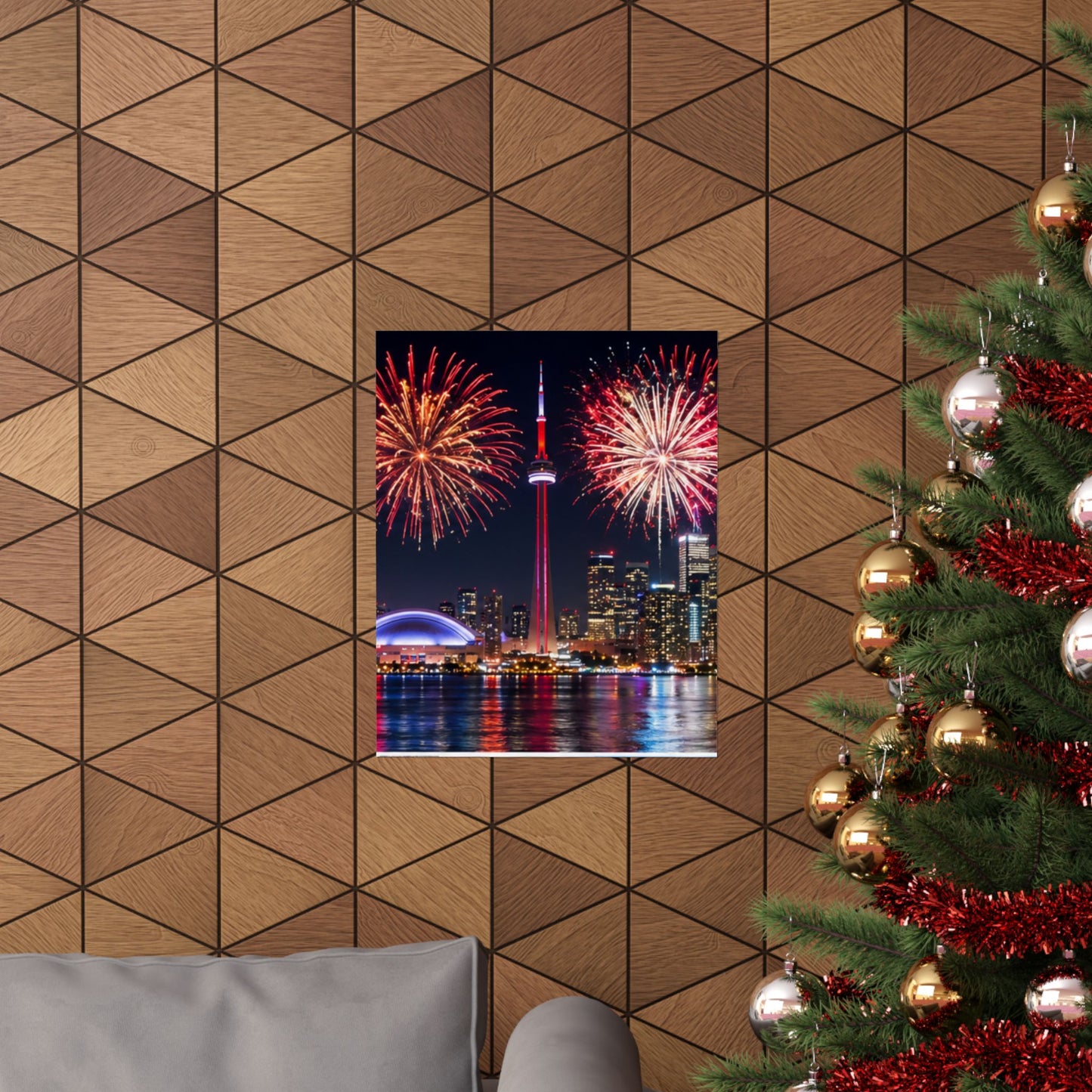 CN Tower Fireworks Matte Vertical Poster — Toronto Skyline Night Celebration Wall Art