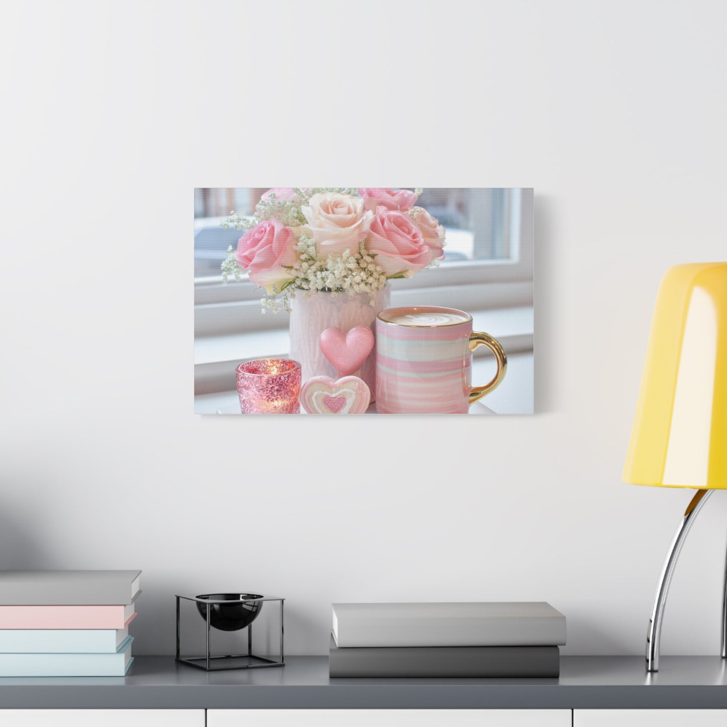 Pink Rose Bouquet with Mug Canvas
