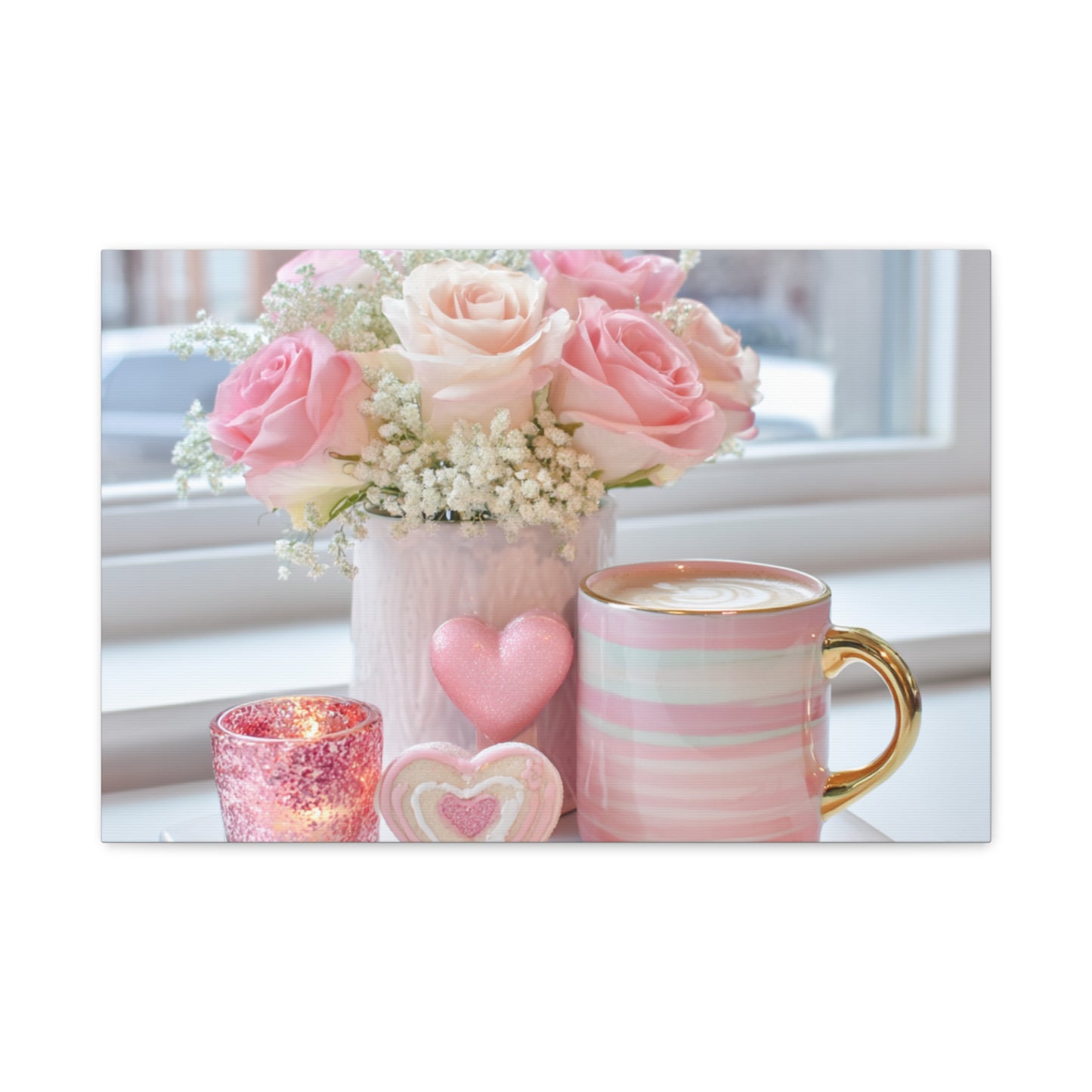 Pink Rose Bouquet with Mug Canvas