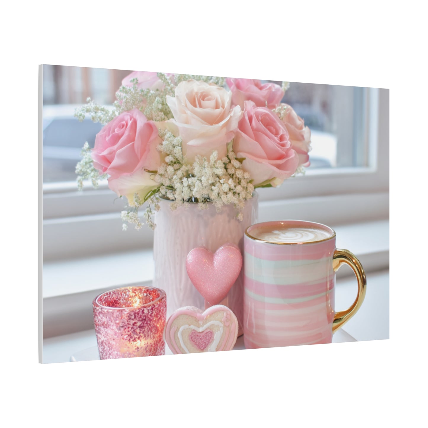 Pink Rose Bouquet with Mug Canvas