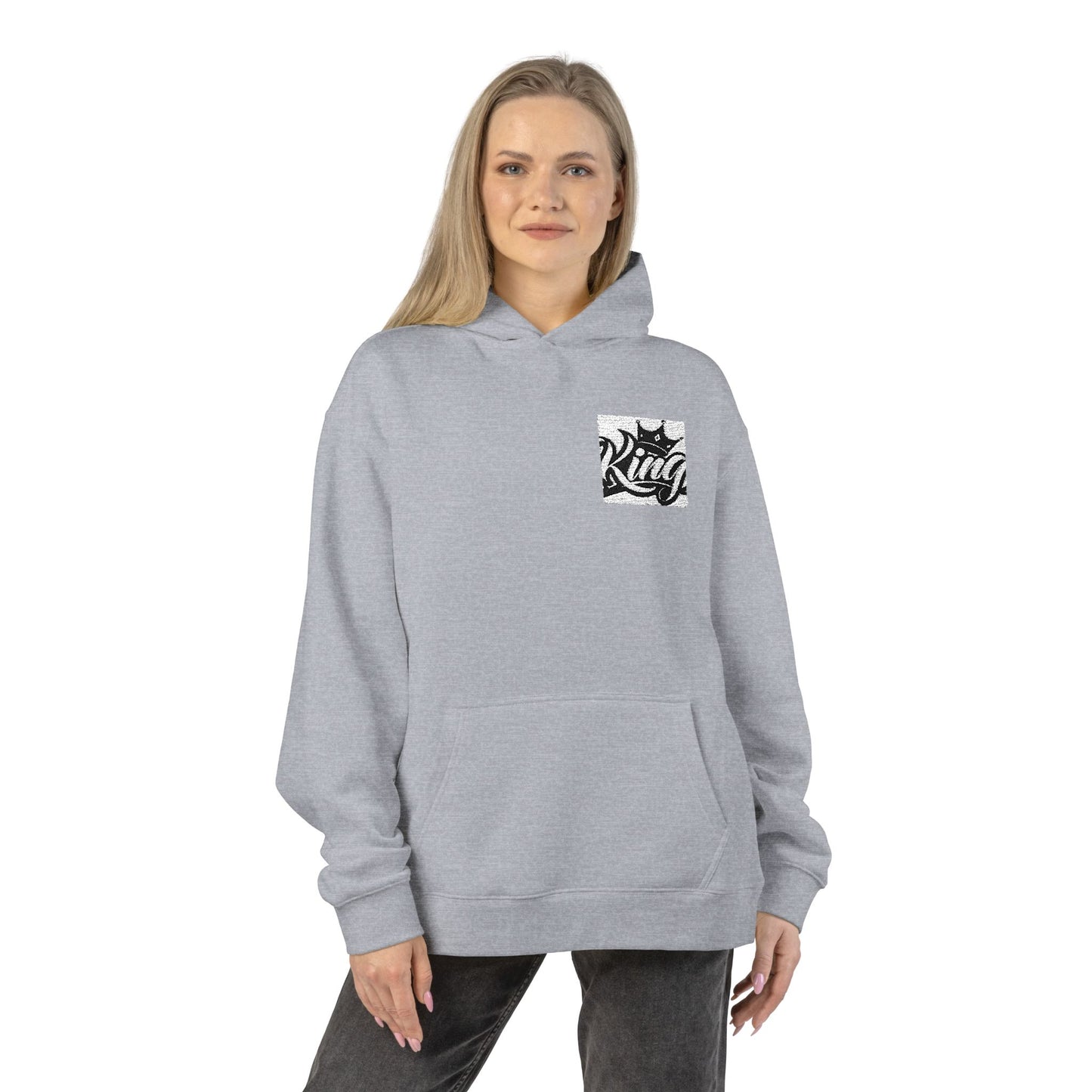 Relaxed Hoodie — Minimal Black Crown Chest Logo Hooded Sweatshirt