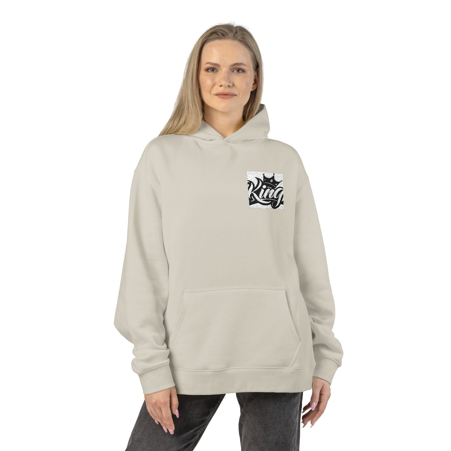 Relaxed Hoodie — Minimal Black Crown Chest Logo Hooded Sweatshirt